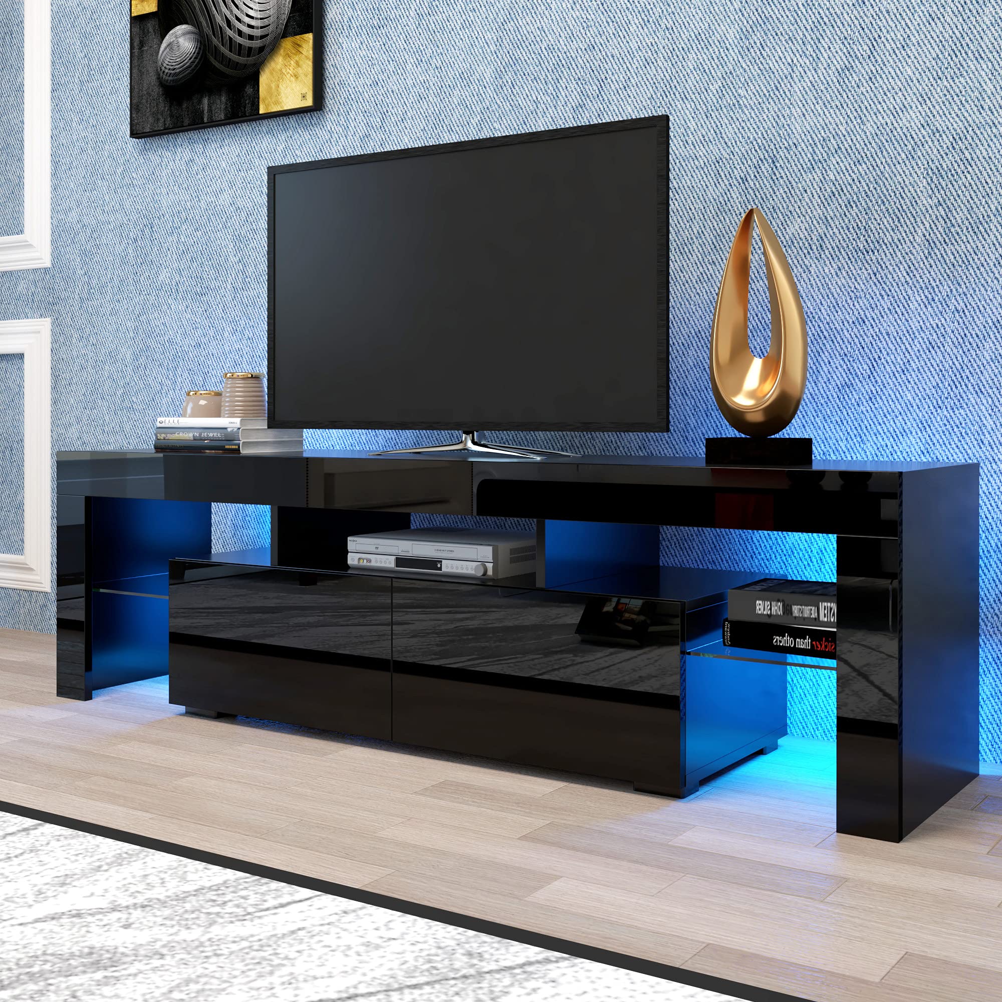 Modern Black TV Stand with 20-Color LED Lights & Storage - 70 Inch TV Stand with Drawers & Open Shelves for Bedroom - Holds Up to 66.15 lbs - Perfect for Living Room, Home Theater & Gaming Setup