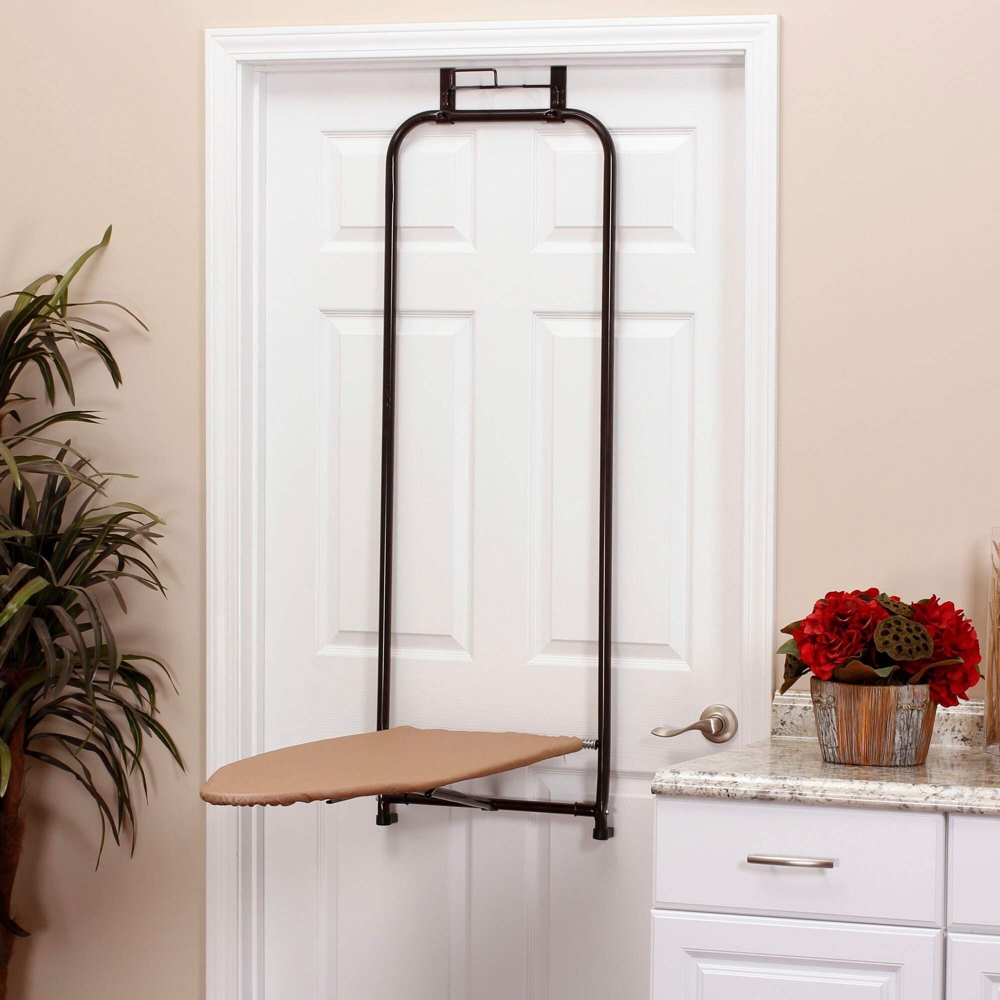 Over-The-Door Ironing Board Holder - Bronze Metal Folding Iron Stand for Clothes Steamer & Iron - Space Saving Storage Solution for Bedroom, Laundry Room or Closet