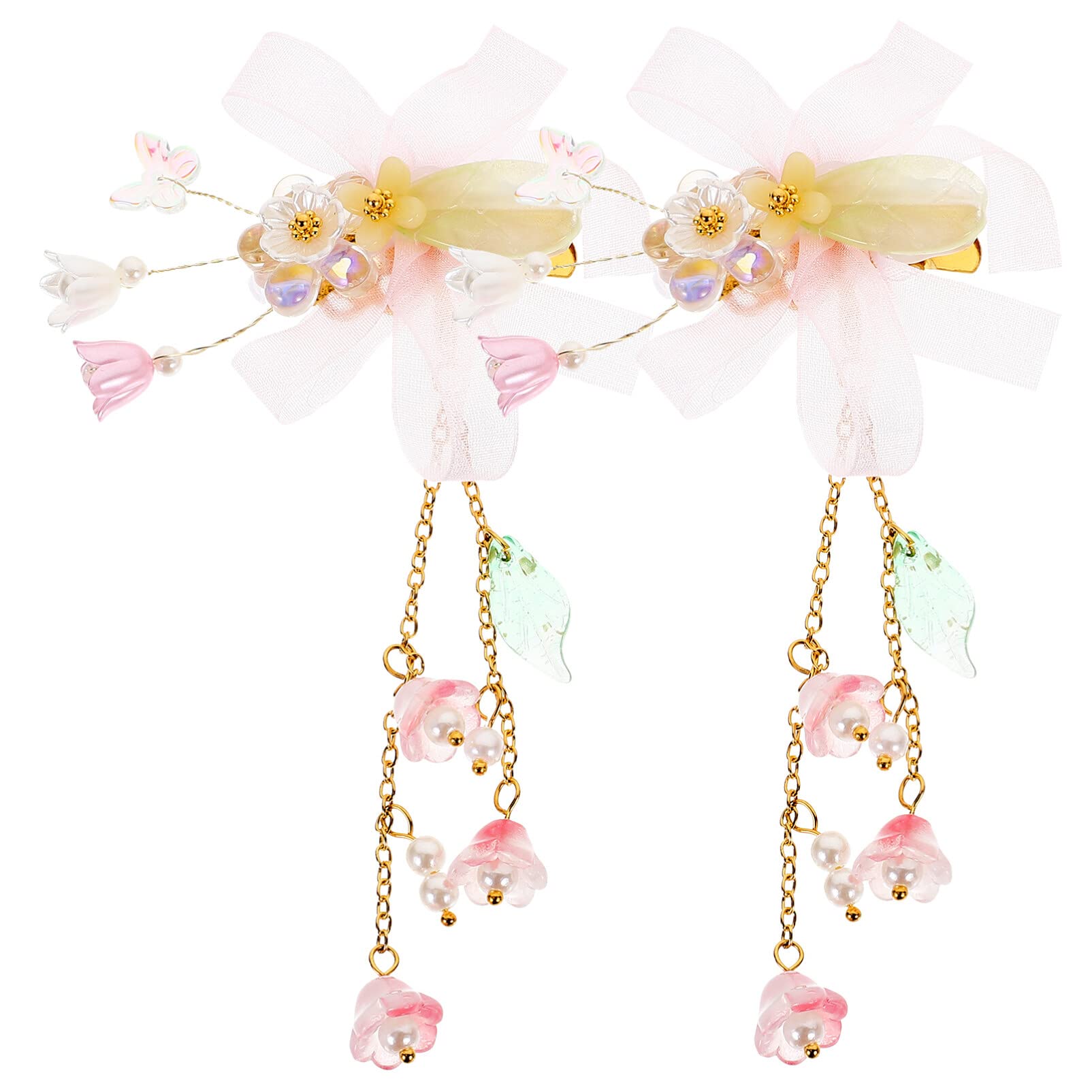FOMIYES Pink Tassel Flower Hair Clips for Girls - 1 Pair Baby Hair Bows with Ribbon, Infant Hair Accessories for Parties, Weddings & Costumes