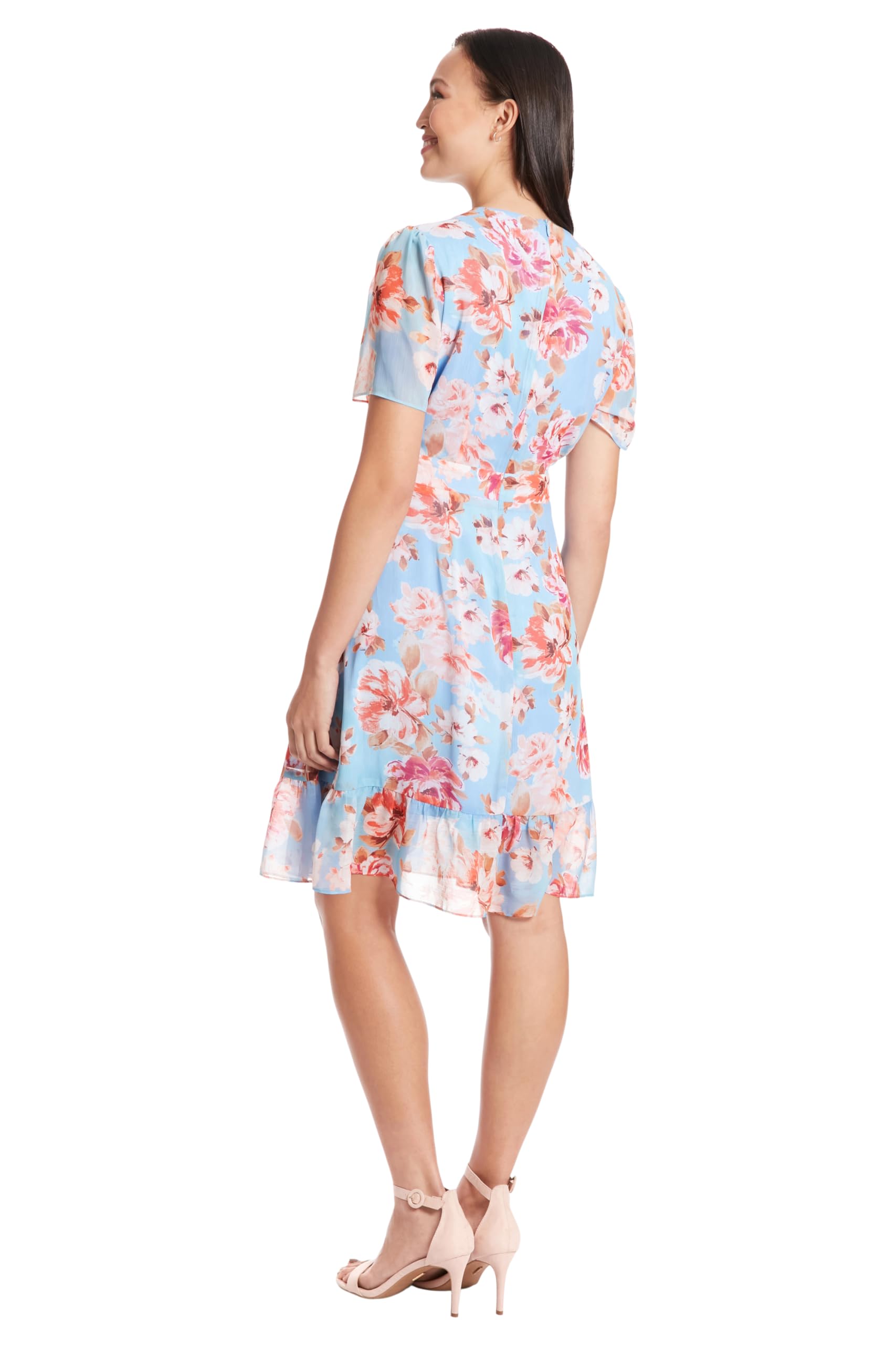 London Times Women's Faux Wrap Dress with Ruffle Skirt - Elegant Office & Career Wear for Professional Women | Perfect for Work, Business Meetings & Special Occasions