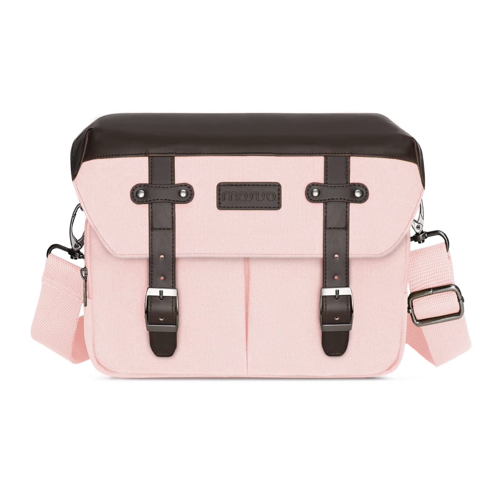 MOSISO Vintage PU Leather DSLR/SLR/Mirrorless Camera Bag - Crossbody Shoulder Messenger Bag with Rain Cover for Canon Nikon Sony Cameras & Lenses (Pink) - Perfect for Travel, Photography & Outdoor Adventures