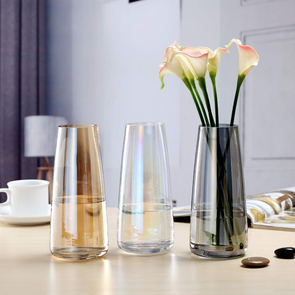 Tall Clear Glass Vase - Elegant Amber & Gray Flower Vase for Home & Office Decor - Perfect Floral Planter for Centerpieces, Wedding Decor & Modern Interior Design