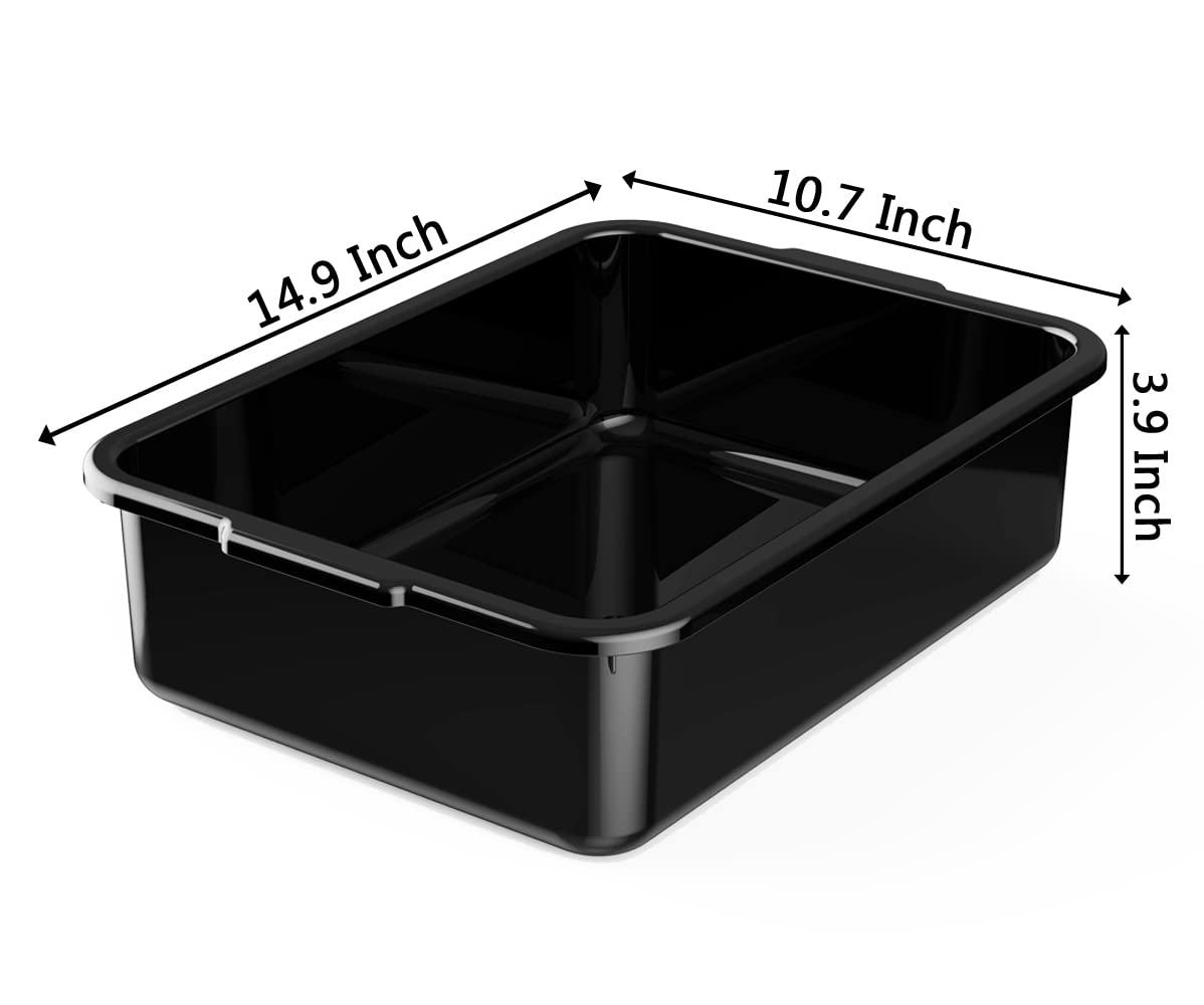 5-Pack Heavy Duty Black Plastic Bus Tubs with Handles - 8 Liter Commercial Storage Containers & Wash Basins for Restaurant, Kitchen, and Industrial Use
