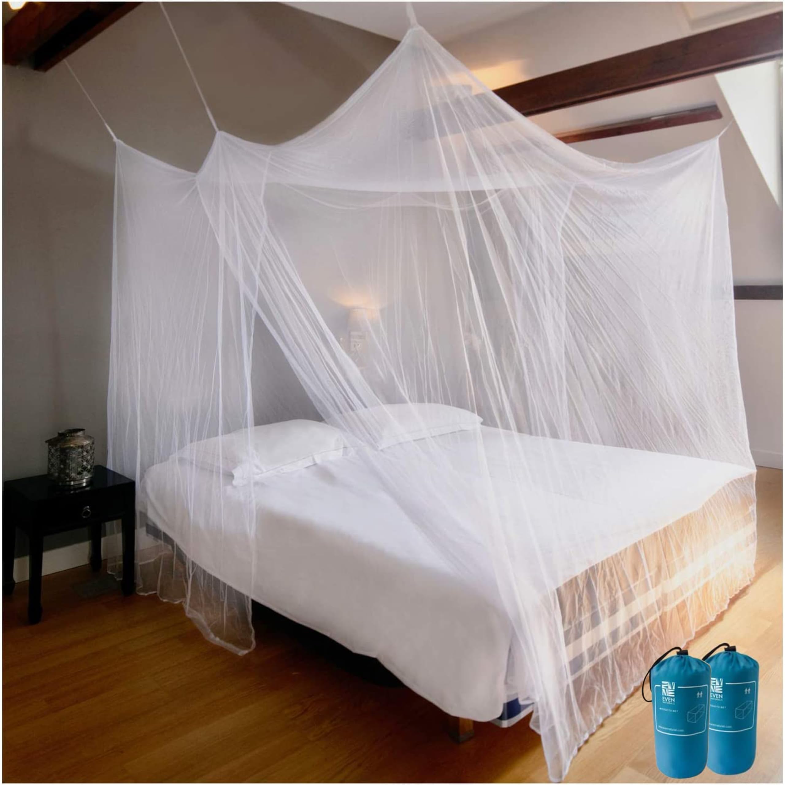 EVEN NATURALS Luxury Bed Canopy - Large Mosquito Net Tent for Double to Queen Beds | Portable Camping Screen House (2-Pack) | Perfect for Bedroom Decor, Outdoor Camping & Glamping