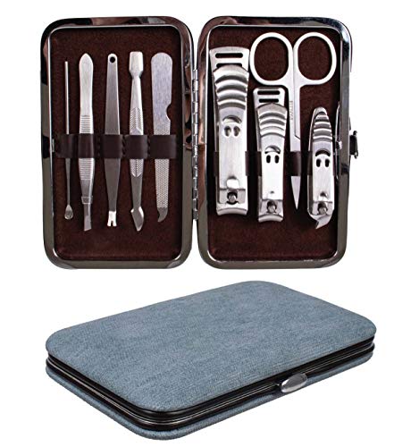 Professional 9-Piece Stainless Steel Manicure & Pedicure Set - Nail Clippers, Grooming Tools with Travel Case (Blue) - Perfect for Home, Travel & Salon Nail Care