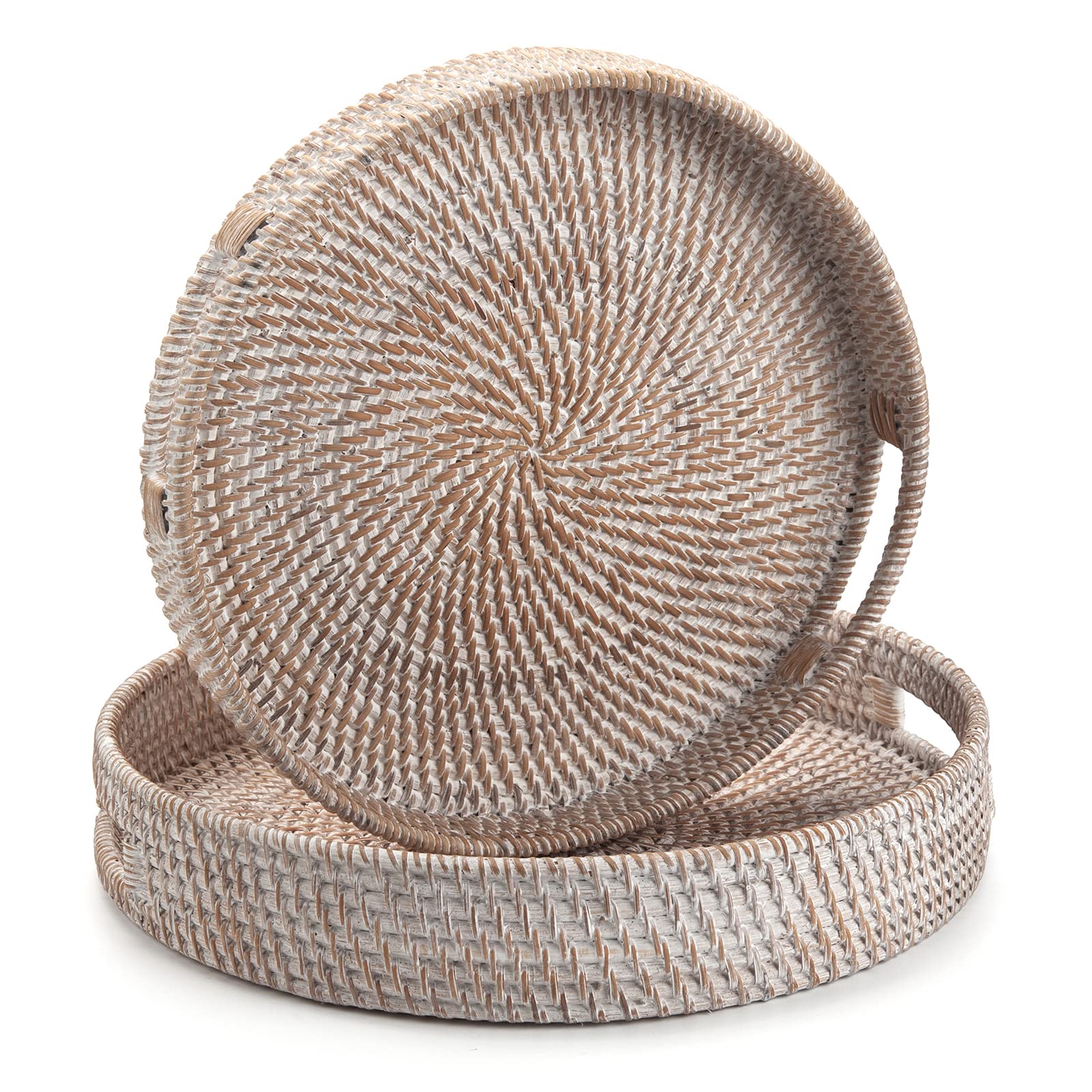 Round Rattan Coffee Table Tray with Handles - 14