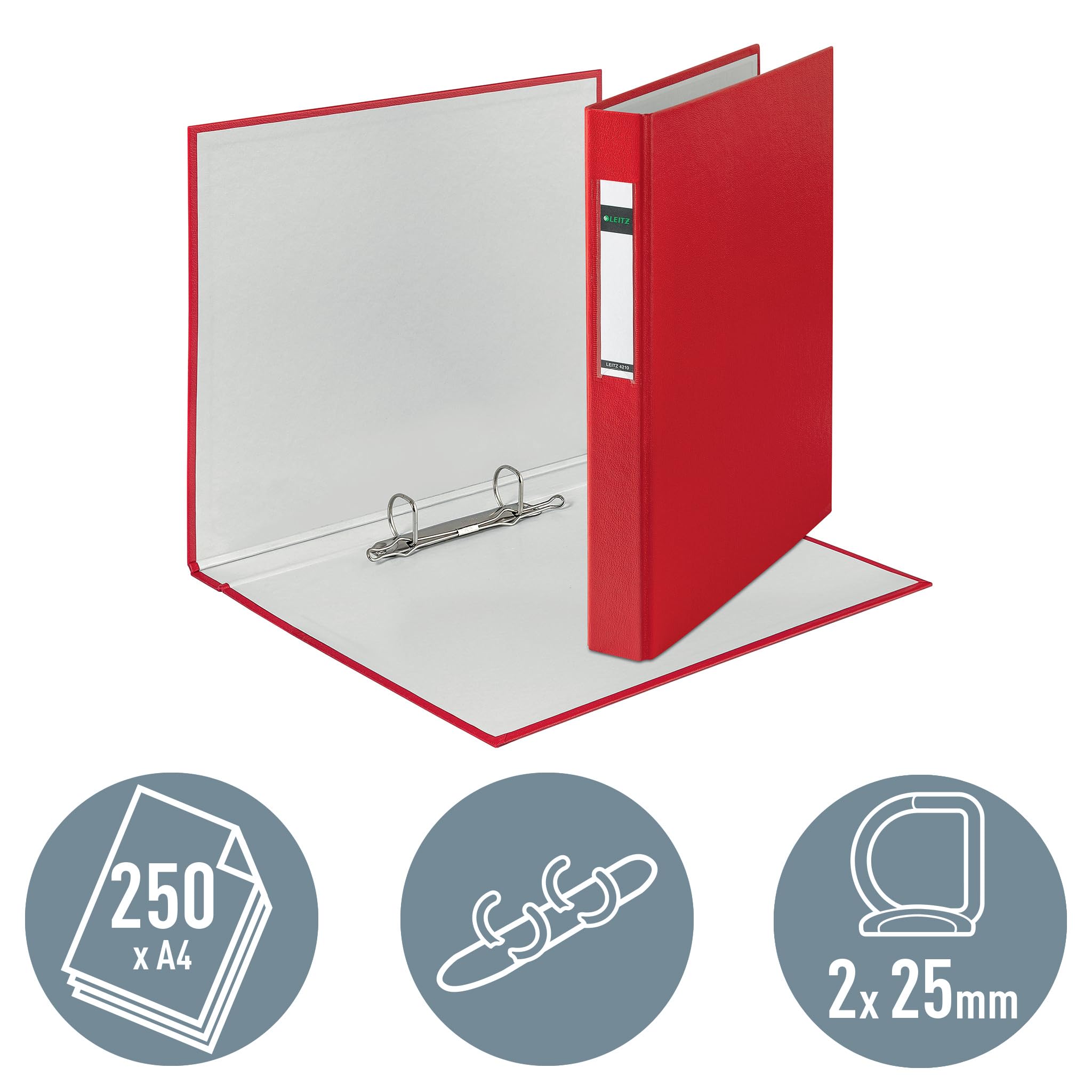 Leitz A4 25mm Red Ring Binder - Durable 2-Ring File Folder for Office, School & Home Organization - Perfect for Documents, Reports & Paperwork