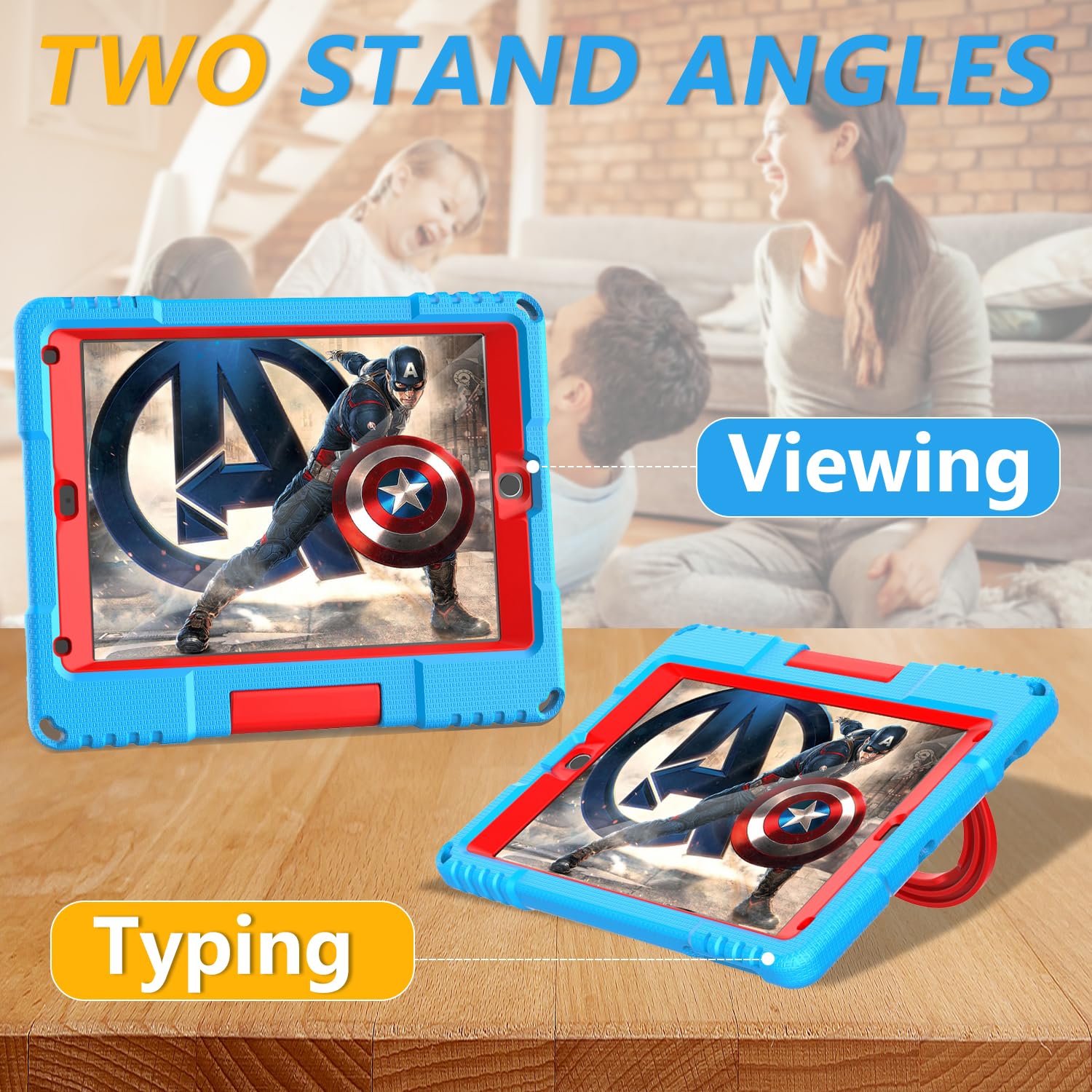 **Lainergie Shockproof Kids iPad Case for iPad 5th/6th Gen, iPad Air 2 & iPad Pro 9.7-inch (2017/2018) - Lightweight Protective Cover with Screen Protector & Handle Stand, Blue - Perfect for School, Travel & Home Use**