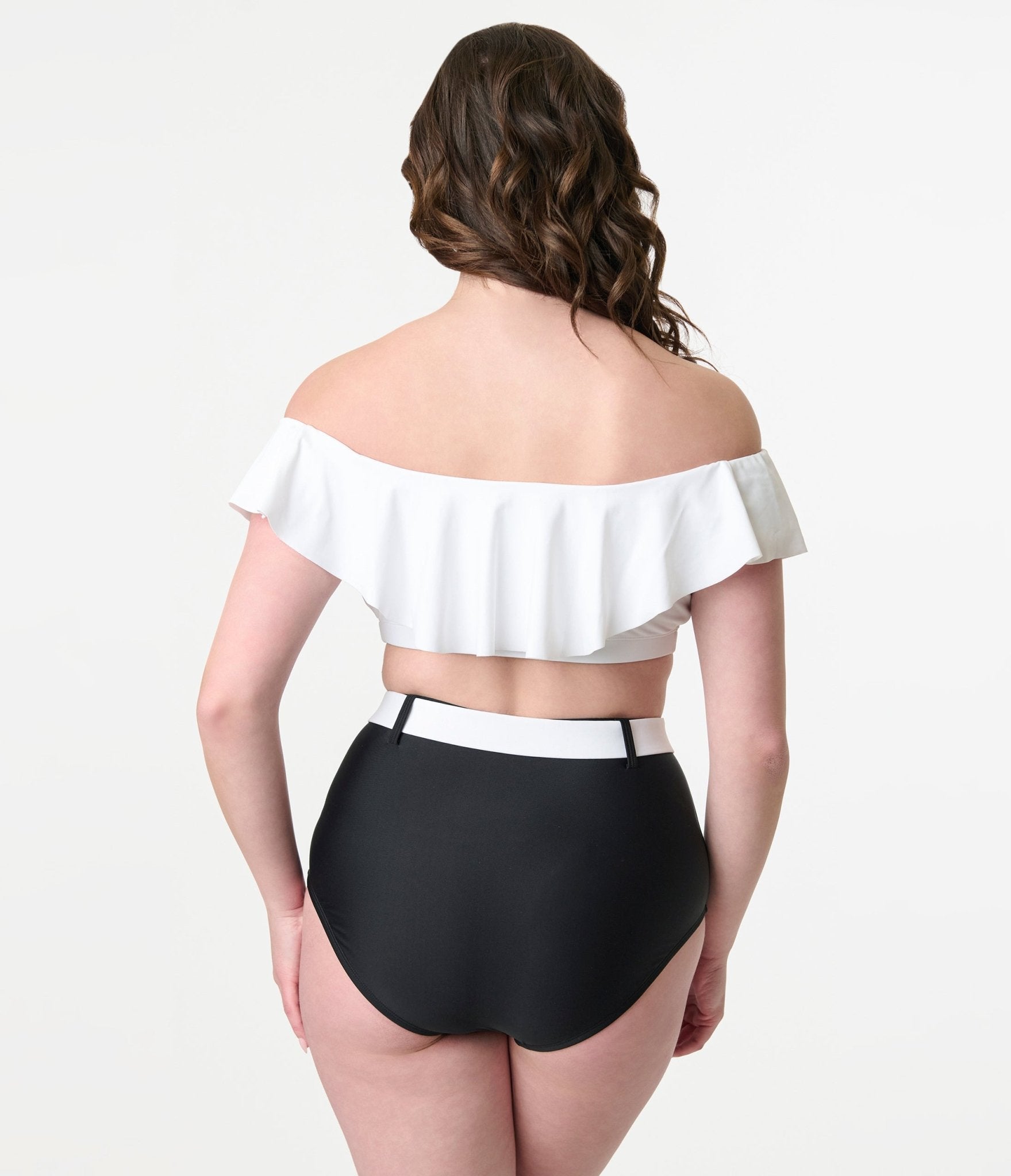 Vintage Black & White High Waisted Swim Bottoms with Belt - Retro Swimwear for Women - Perfect for Beach Vacations, Pool Parties & Summer Getaways