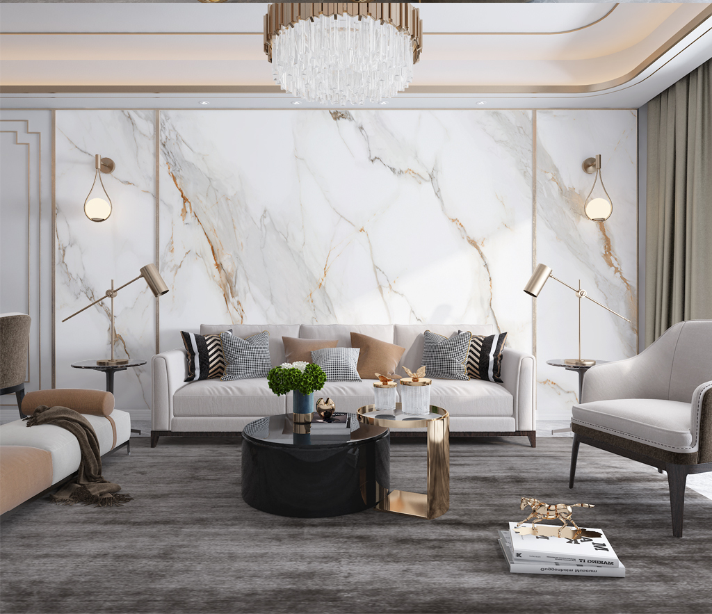 White Lines Stone Design Marble Wallpaper Murals - Peel and Stick Wallpaper for Living Room, Bedroom, Kitchen Decor