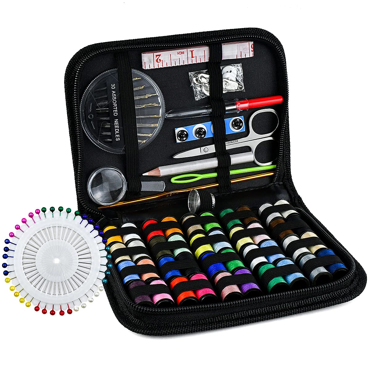 128 Pcs Portable Mini Sewing Kit with 40 Color Thread, Needles, Scissors & Accessories - Travel & Home Emergency Repair Kit for Clothes, Buttons & Quick Fixes