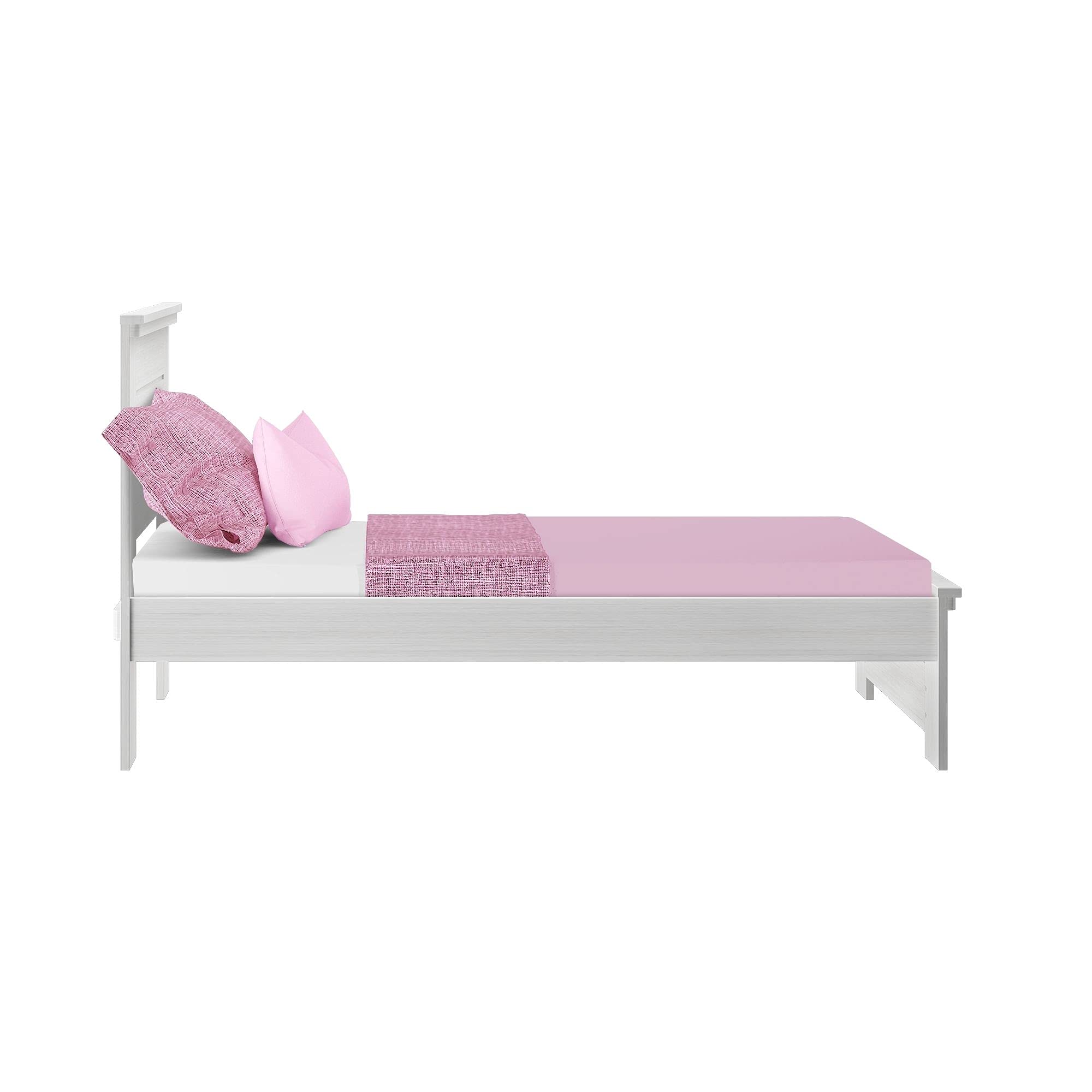 Modern Farmhouse Twin Bed Frame with Headboard for Kids - White Washed Wood Panel Design - Perfect for Nursery, Bedroom & Guest Room