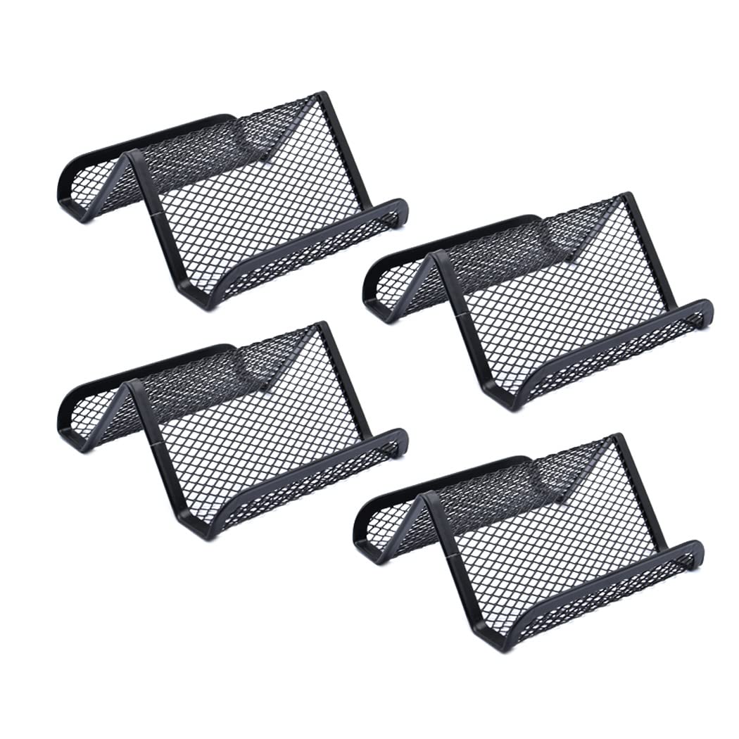 Premium Metal Mesh Business Card Holder - 4 Pack Black Desk Organizer for Office, Networking & Professional Events - Stylish Card Display for Reception, Conferences & Meetings
