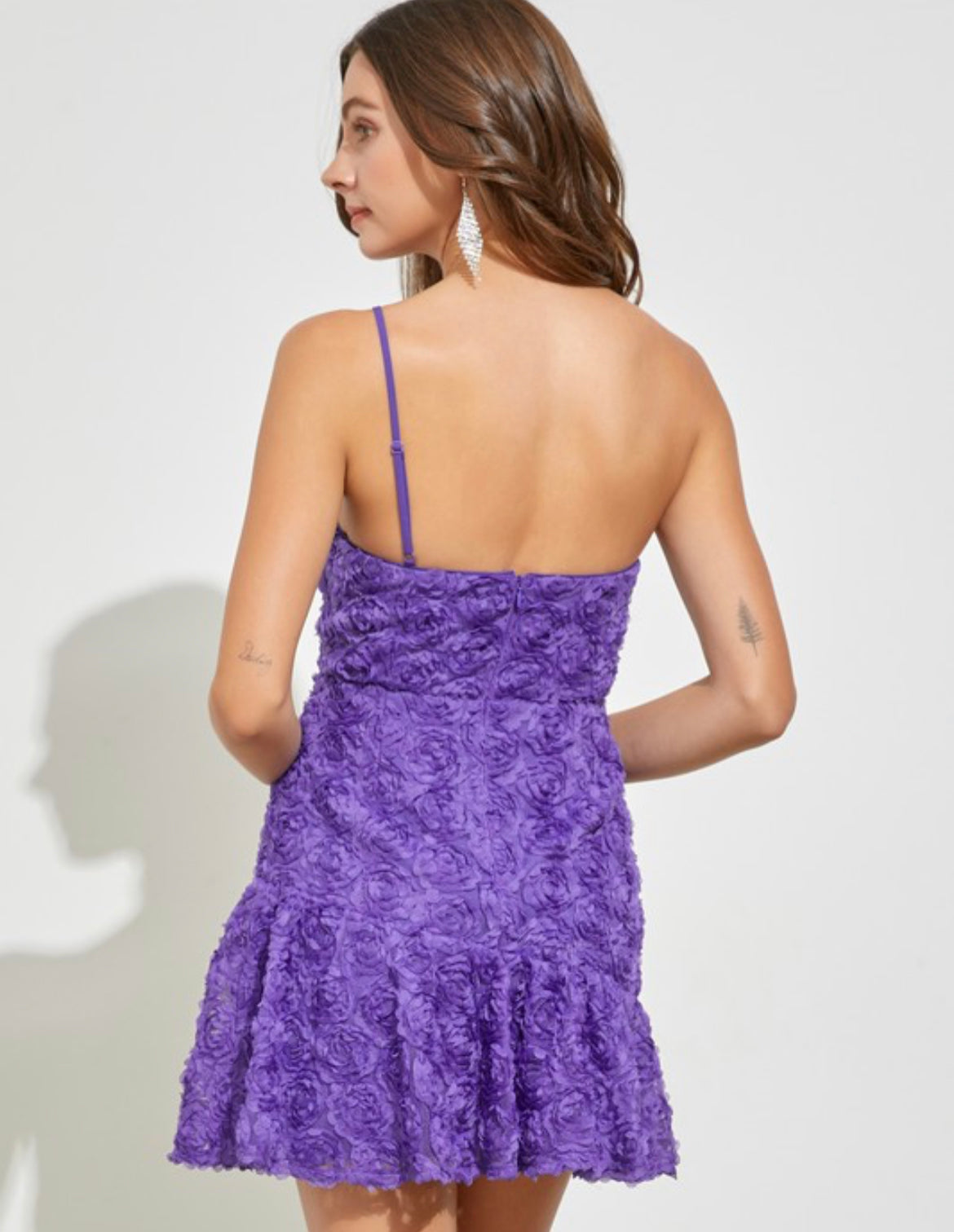 Tara One Shoulder Strap Floral Mini Dress in Purple - Perfect for Summer Parties, Beach Vacations & Date Nights