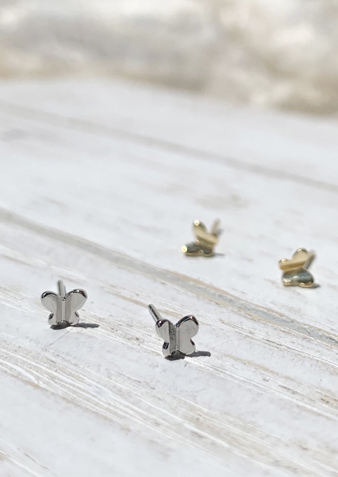 14K Gold Plated Silver Butterfly Tiny Earrings for Women - Dainty Stud Earrings for Bridal Party Gifts, Wedding, Anniversary & Everyday Wear