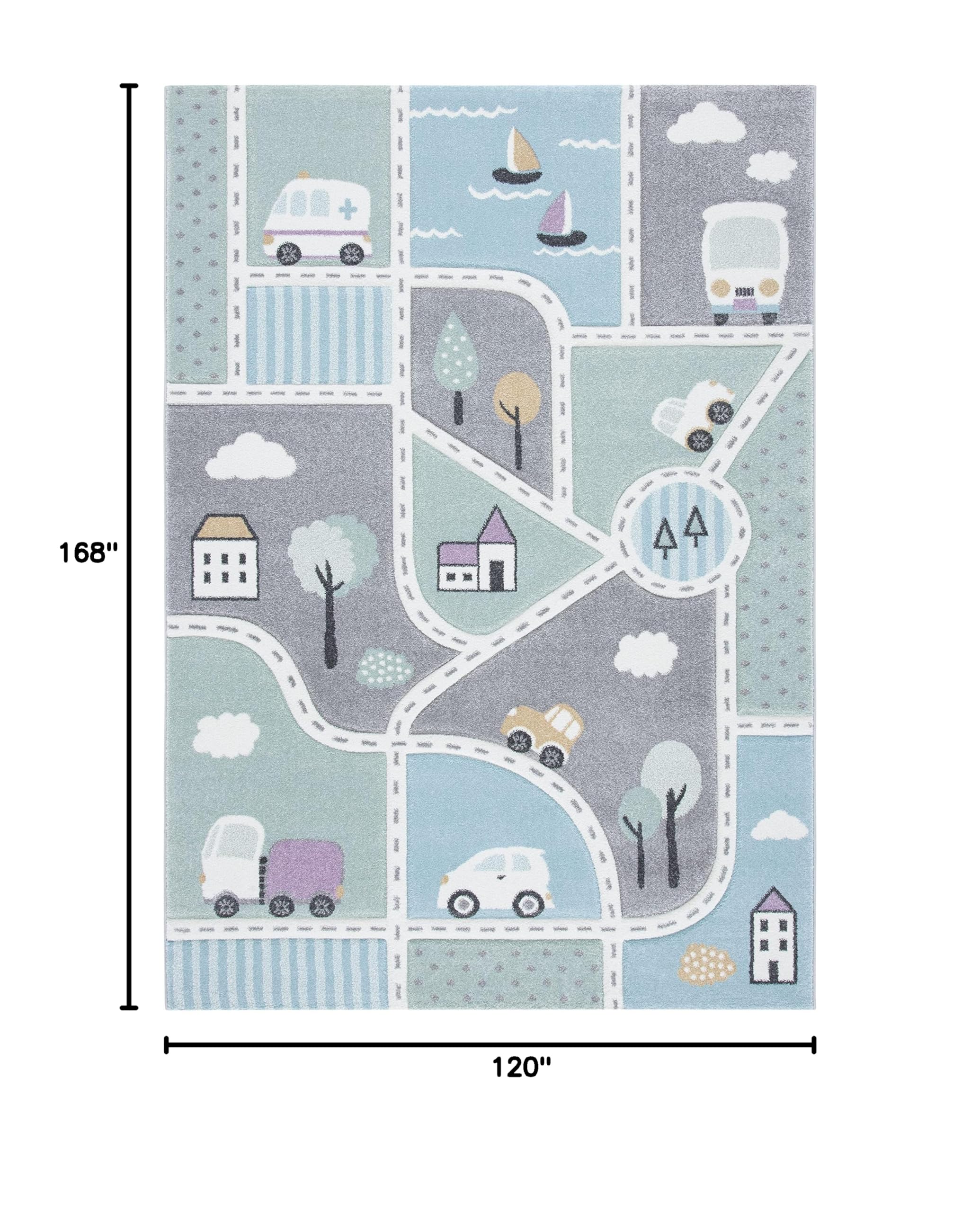SAFAVIEH Carousel Kids Collection Area Rug - 10' x 14', Grey & Light Blue, Non-Shedding & Easy Care, Durable for High Traffic Areas - Perfect for Boys & Girls Playroom, Nursery, Bedroom, and Kids' Learning Spaces (CRK193F)
