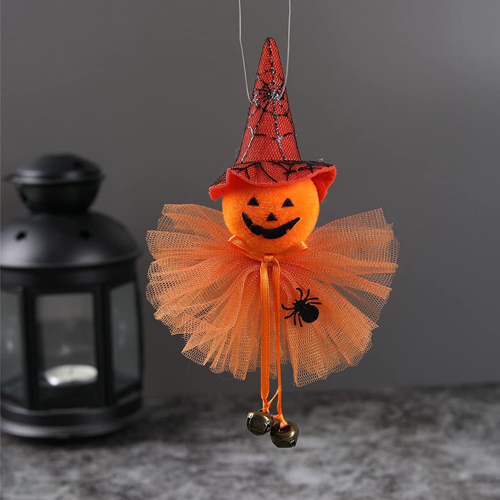 LUOZZY 4Pcs Halloween Pumpkin Doll with Bells - Spooky Witch Ghost Hanging Decorations for Halloween Party, Home, Yard & Porch Decor