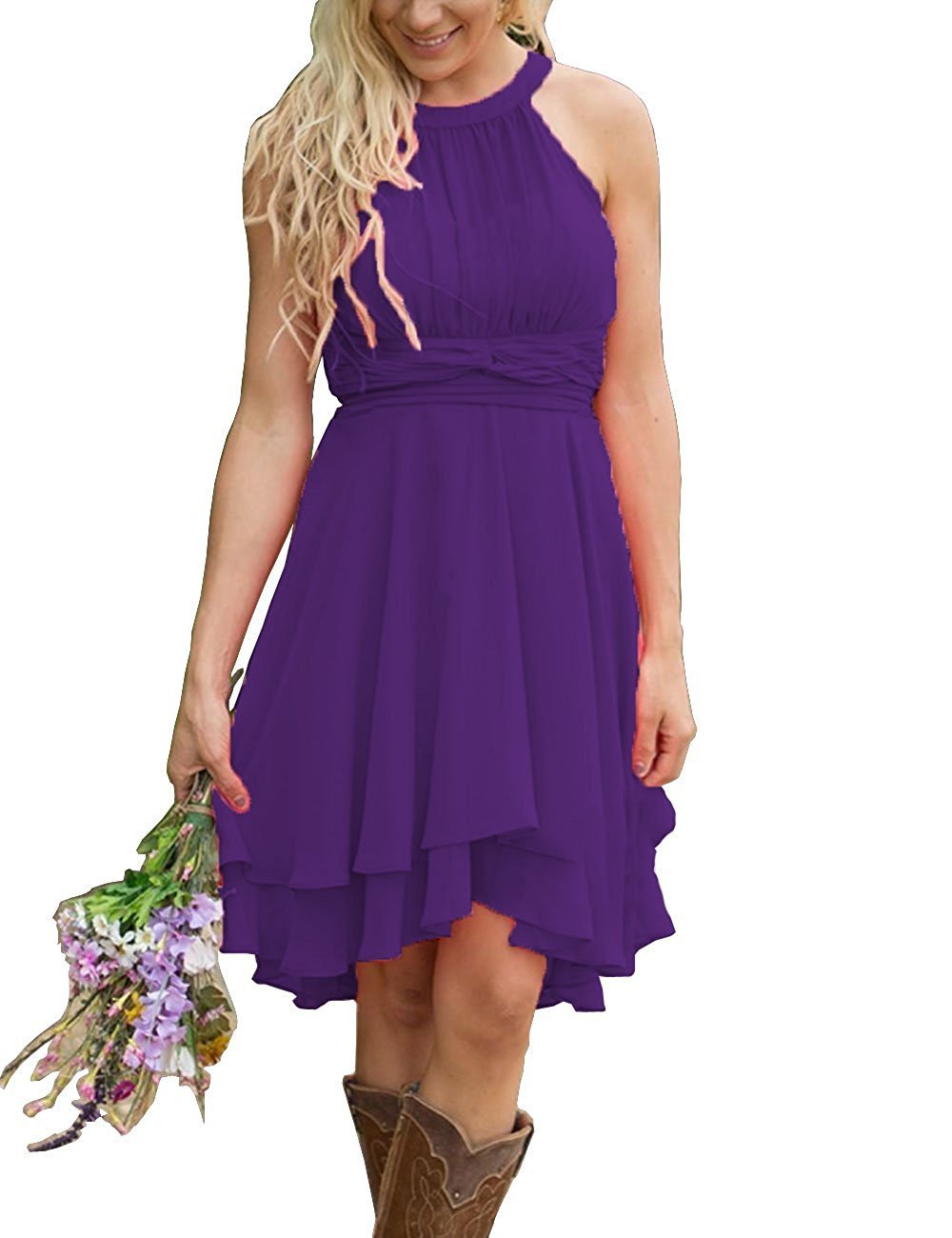 Elegant Chiffon Halter Bridesmaid Dress - Knee Length Prom, Homecoming, Beach Wedding Guest Dress for Women | Perfect for Parties, Formal Events & Summer Occasions