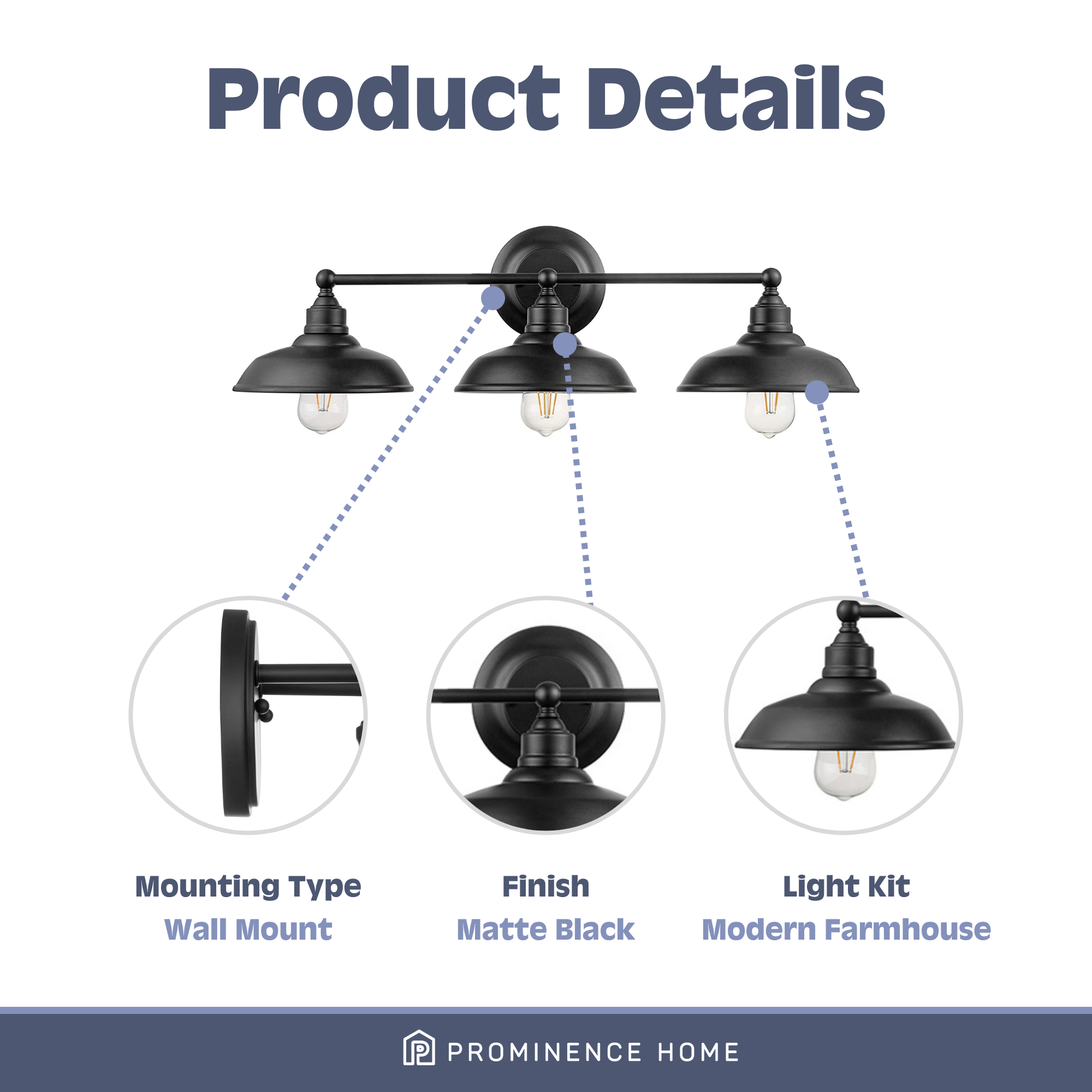 Lyndan 3-Light Vanity Light Fixture in Matte Black - Perfect for Bathroom, Bedroom, and Dressing Room Lighting