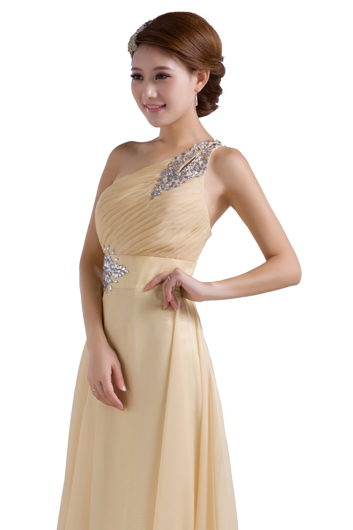 Elegant One-Shoulder Floor Length Beaded Chiffon Prom Dress for Women - Perfect for Homecoming, Evening Gala & Formal Events