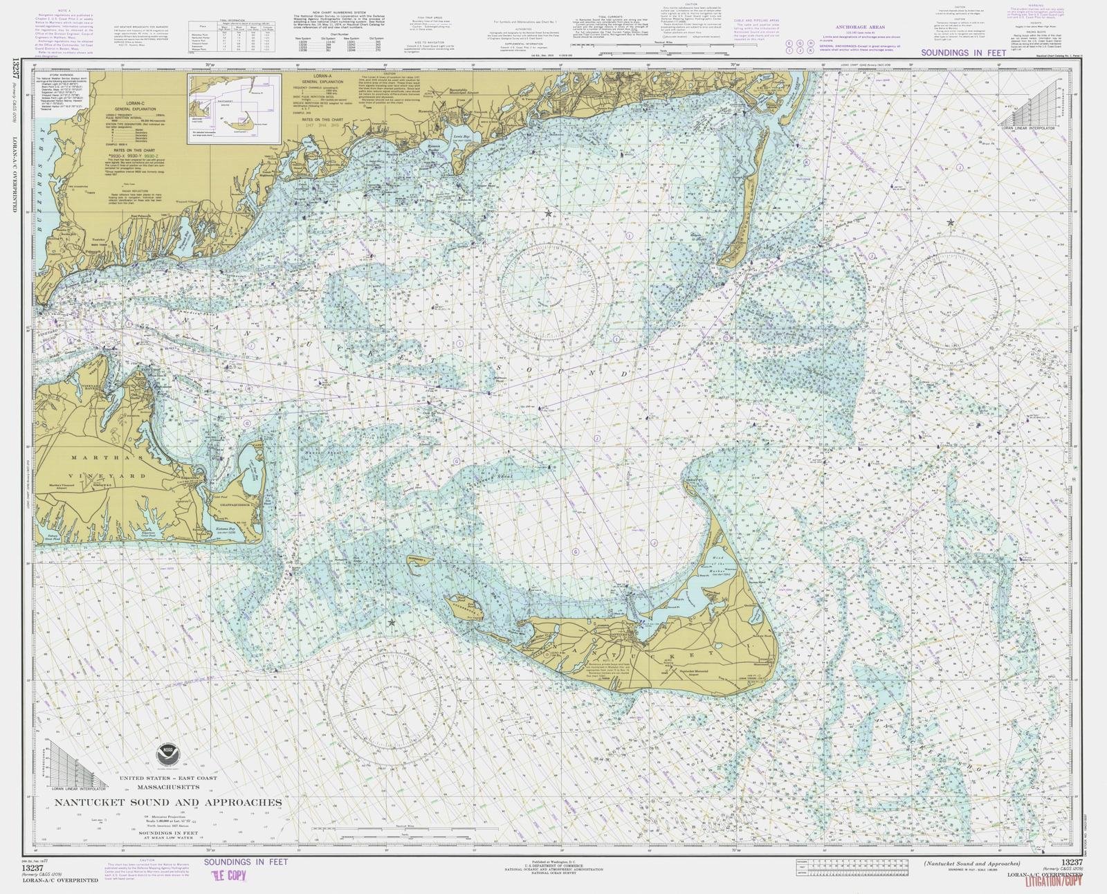 Vintage 1977 Nautical NOAA Chart - Nantucket Sound & Approaches Massachusetts (MA) - Historic Pictoric Map Wall Art 55x44in - Perfect for Coastal Decor, Nautical Theme Rooms & Maritime History Enthusiasts