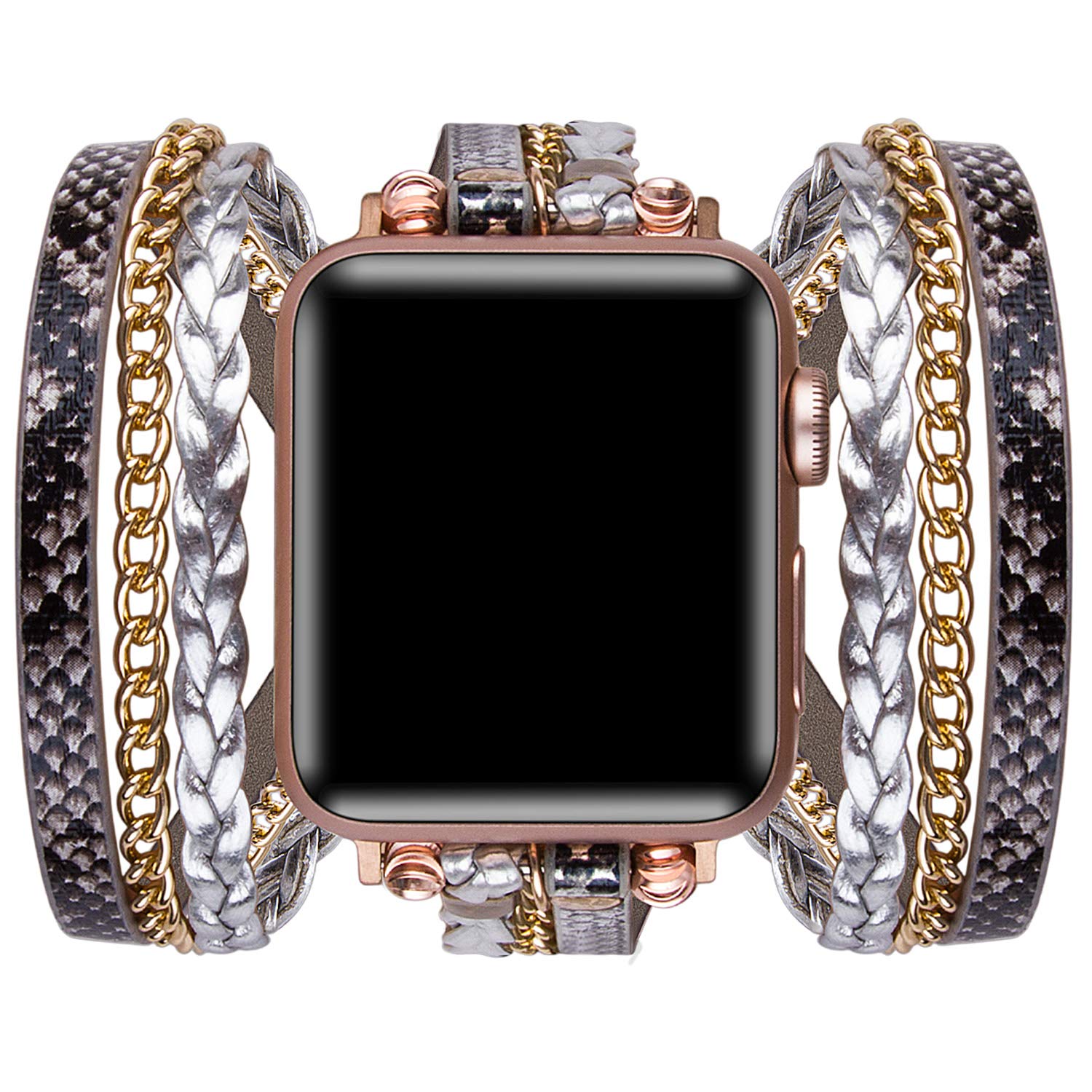 Premium Leather Apple Watch Bands Compatible with Series 8/7/6/5/4/3/2/1/SE & Ultra (38mm-49mm) - Western Boho Fashion Bracelet Strap for Women & Girls - Perfect for Work, Parties & Everyday Wear