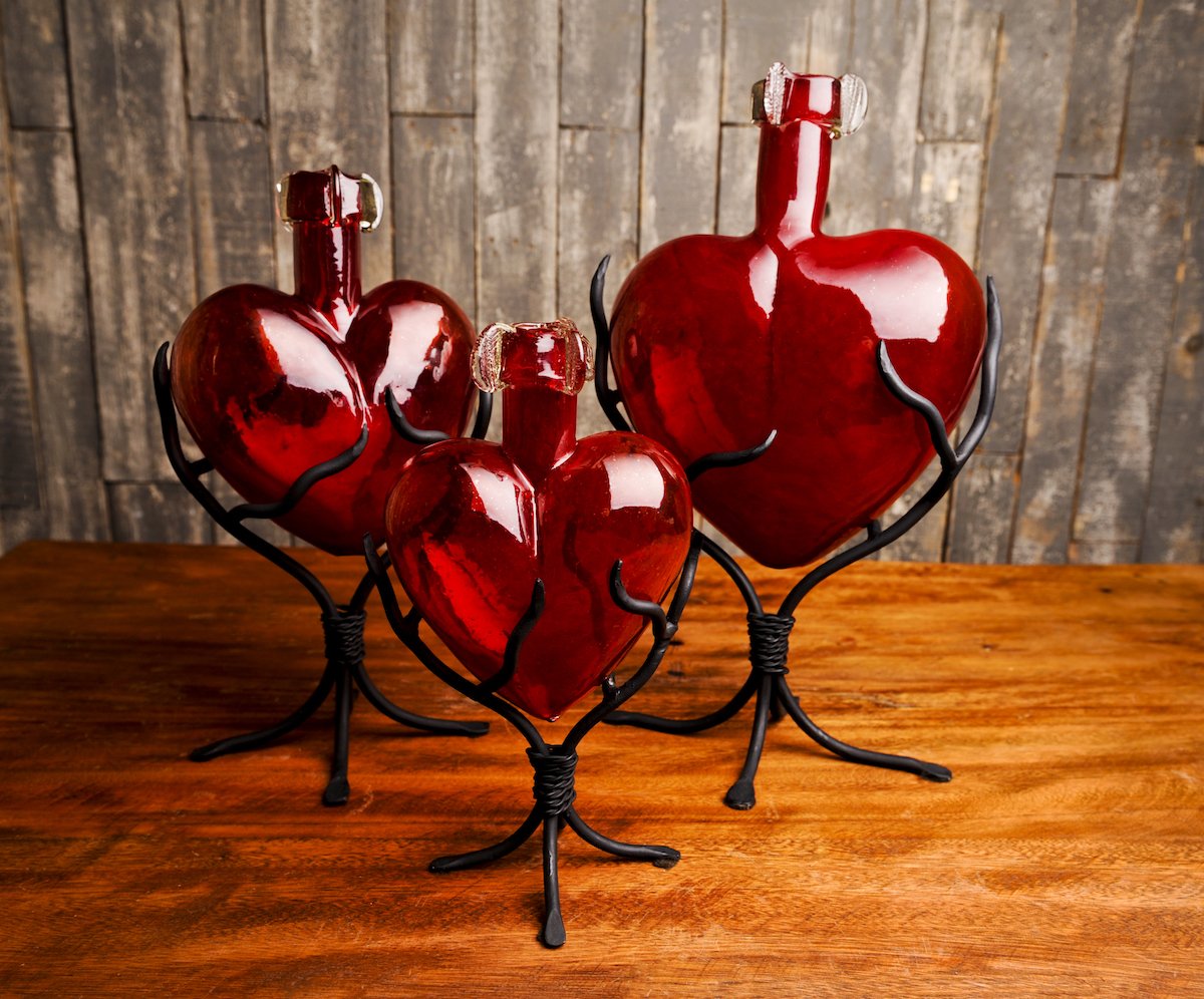 Handmade Red Blown Glass Heart Vase - Unique Home Decor Sculpture for Valentine's Day Gifts, Wedding Centerpieces & Romantic Home Accents