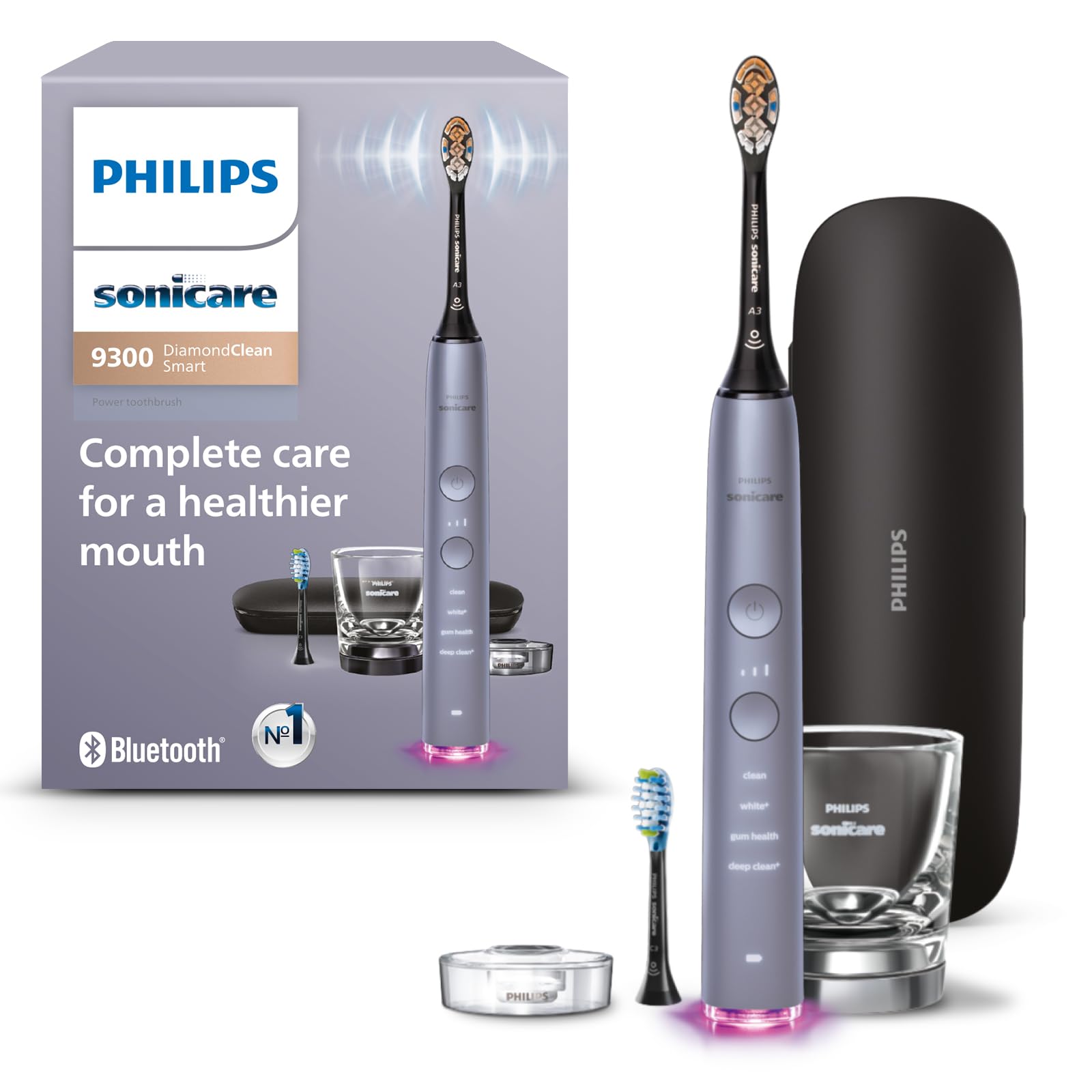 Philips Sonicare DiamondClean Smart 9300 Electric Toothbrush - Sonic Toothbrush with Bluetooth App, Pressure Sensor & Brush Head Detection, 4 Modes & 3 Intensity Levels (Grey, HX9903/45) - Perfect for Travel & Daily Oral Care