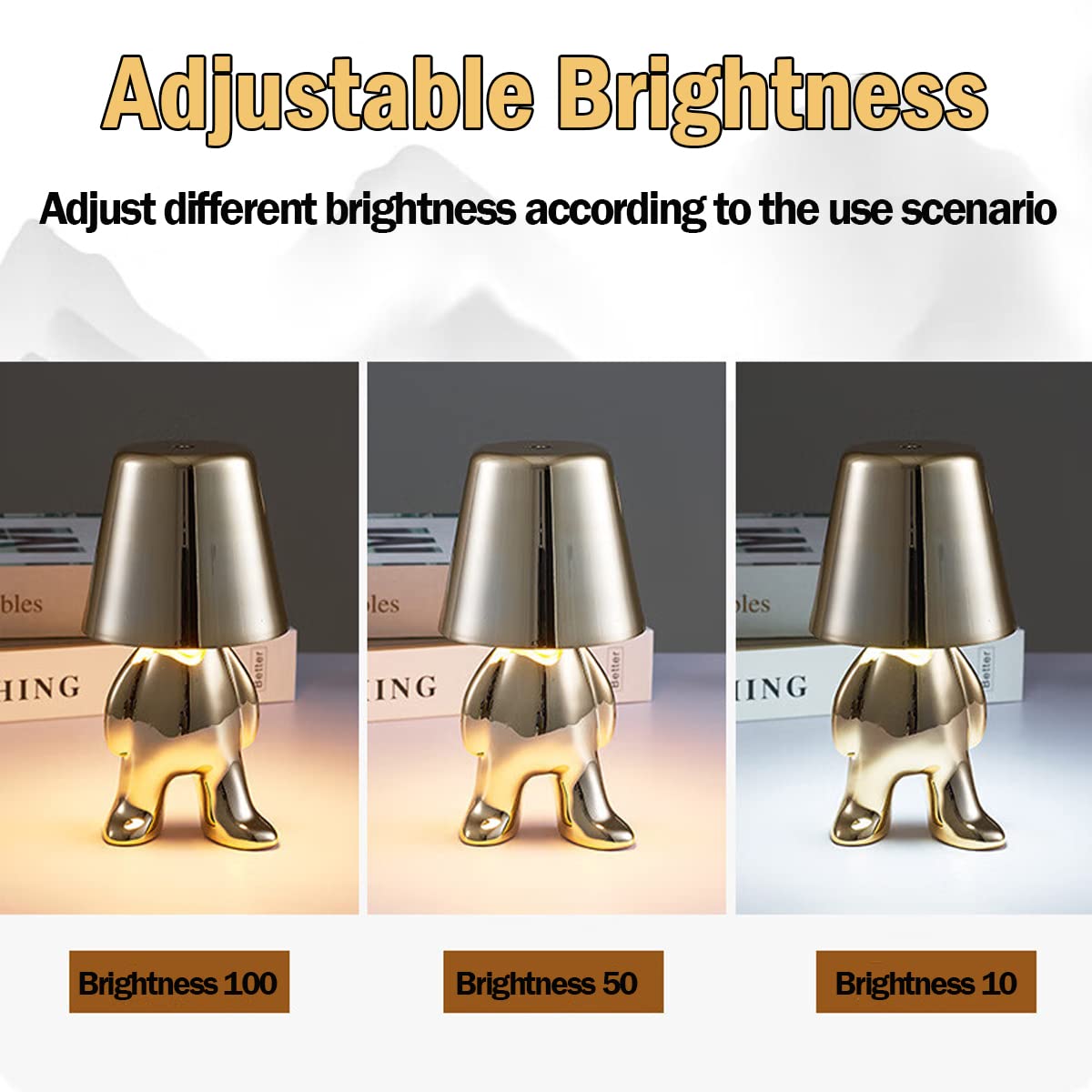 Touch Control Bedside Table Lamp - Golden Thinker Statue LED Desk Lamp with USB Rechargeable Battery & 3-Speed Dimmer for Bedroom, Living Room, Office Decor | Perfect for Reading, Working & Nightstand Lighting
