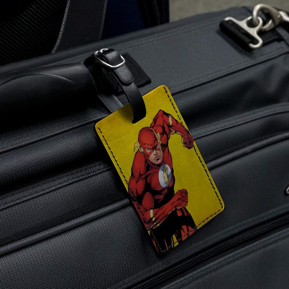 The Flash Superhero Rectangle Leather Luggage Tag - Personalized Suitcase ID Tag for Carry-On Bags - Perfect for Travel, Cosplay & DC Comics Fans