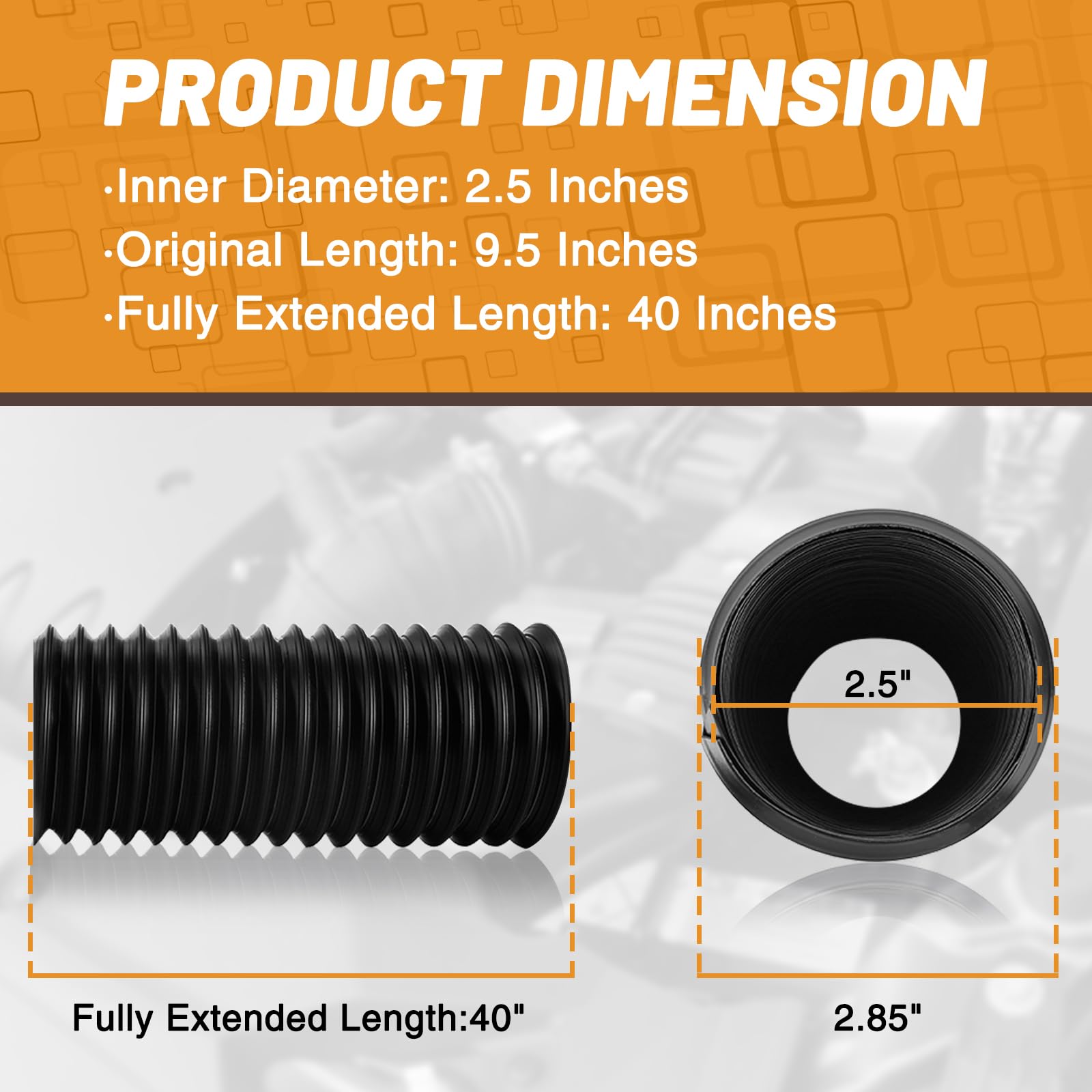 2.5 Inch Universal Cold Air Intake Pipe - Flexible Aluminum Duct Hose (9.5