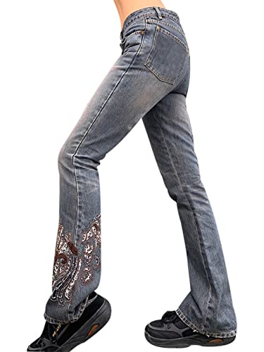 Gothic High Waisted Vintage Print Punk Pants for Women - Y2K Cyber Baggy Jeans, Emo Nightclub Streetwear (Perfect for Concerts, Raves & Alternative Fashion)