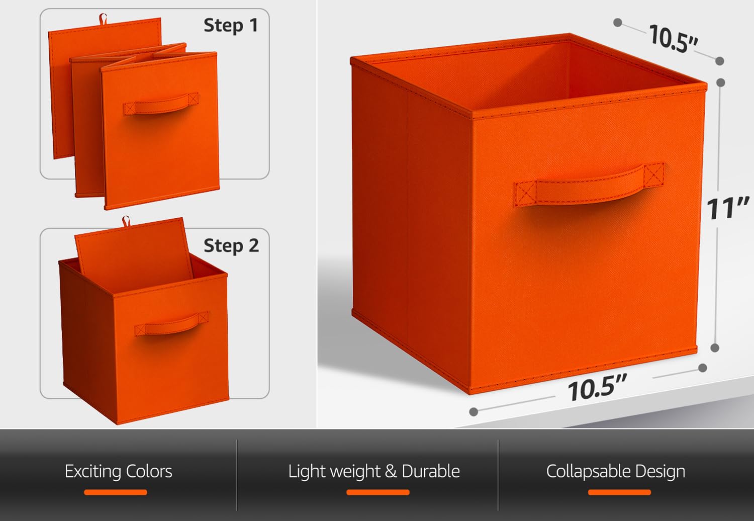 Sorbus Foldable Storage Cubes - 6 Pack Fabric Bins for Organizing Pantry, Shelf, Toy Box, Closet & Home - 11 Inch Collapsible Storage Baskets with Handles (Orange) | Perfect for Kids Room, Nursery, Office & Small Space Organization