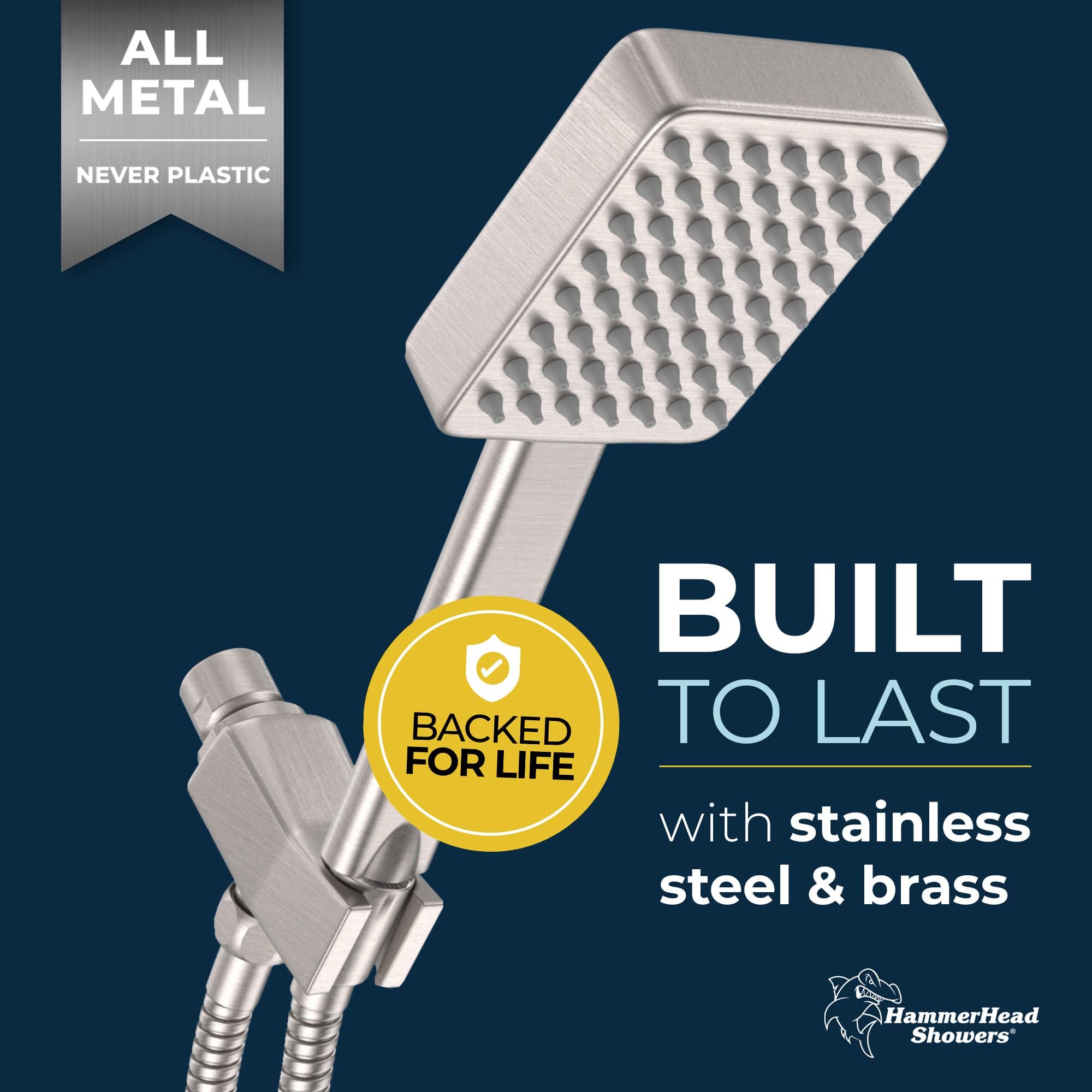Premium All-Metal Square Handheld Shower Head - High Pressure 1 Spray Pattern - 2.5 GPM Flow Rate - Perfect for Bathroom, Spa & Relaxation - Ideal for Elderly & Pet Washing