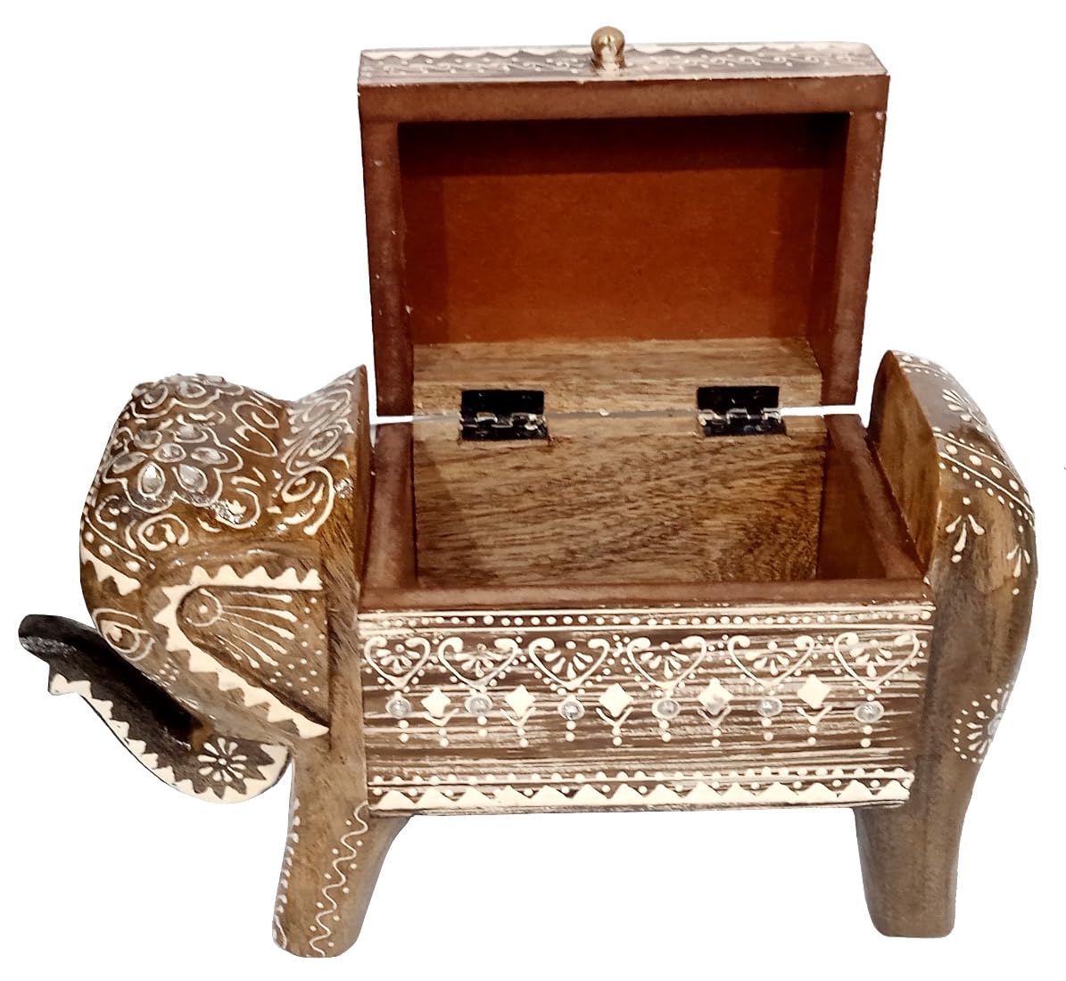 Purpledip Hand-Painted Majestic Elephant Wooden Box with Lid - Unique Artistic Home Decor for Jewelry, Gifts & Collectibles