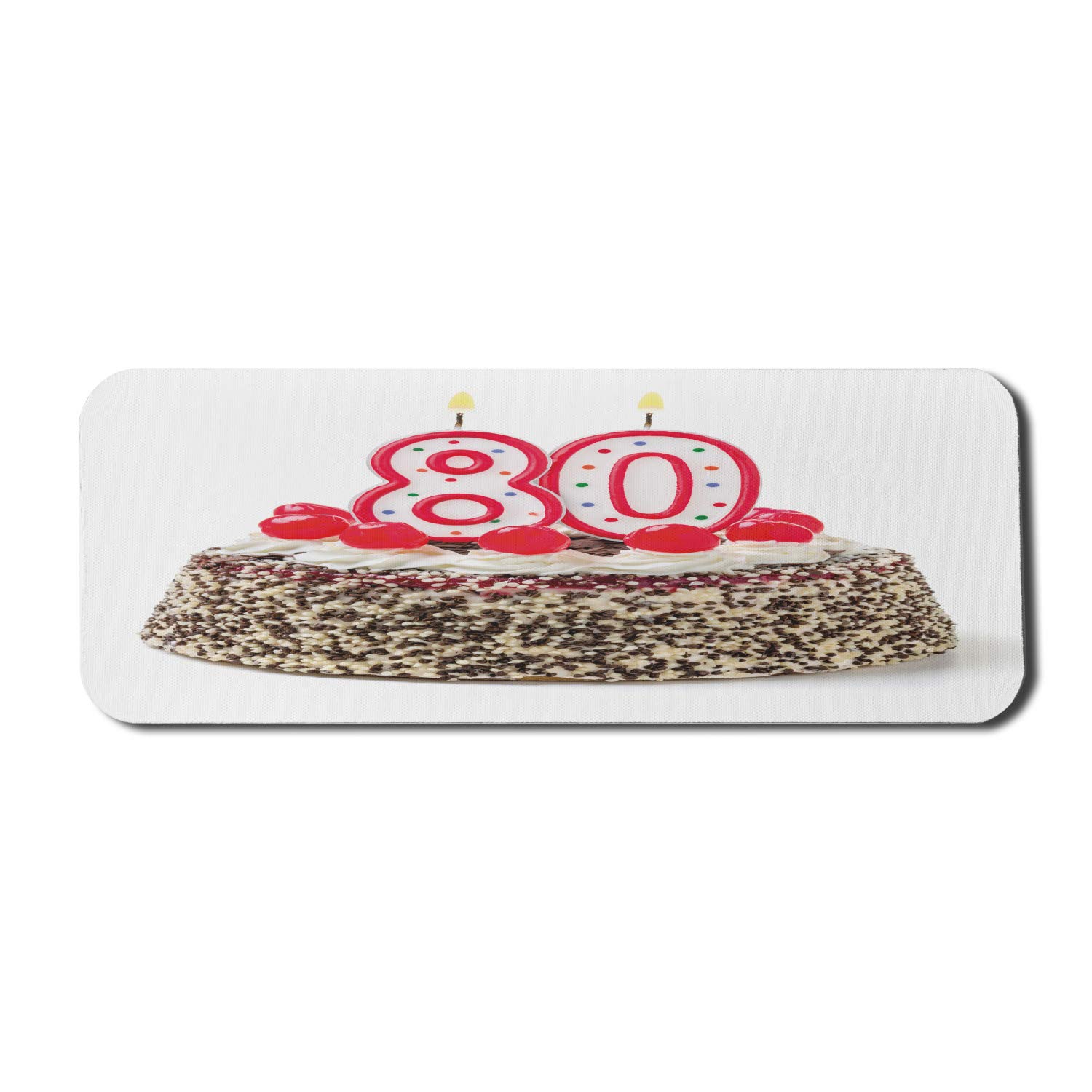 Ambesonne 80th Birthday Party Mouse Pad - Non-Slip Rubber Gaming Mousepad with Cake, Cherries & Candles Design, 31