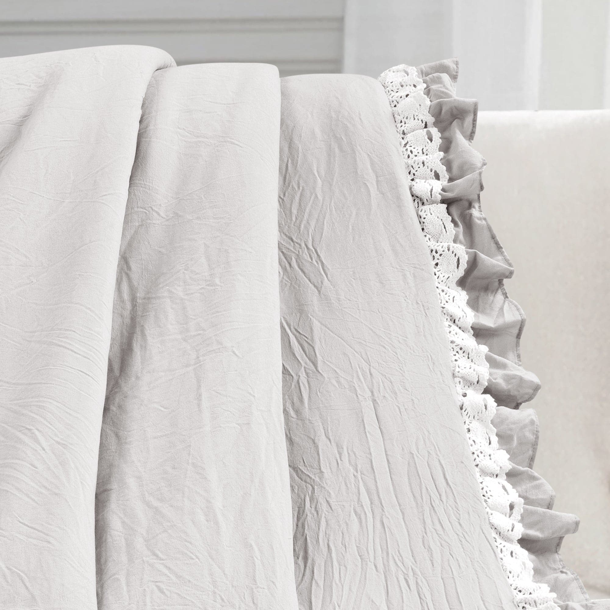 Ella Ruffle Lace Throw Blanket - Soft Decorative Knit Bedspread for Couch, Sofa & Bed - Perfect for Home Decor, Wedding Gift & Cozy Nights
