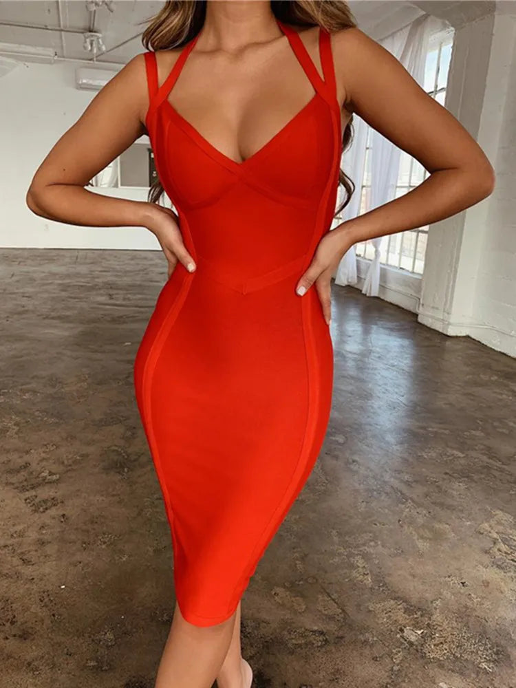 Sexy V-Neck Backless Bandage Dress for Women - Black & Red Summer Evening Party Dress | 2022 Fashion Designer Dress | Free Shipping | Perfect for Cocktail Parties, Date Nights & Club Outings