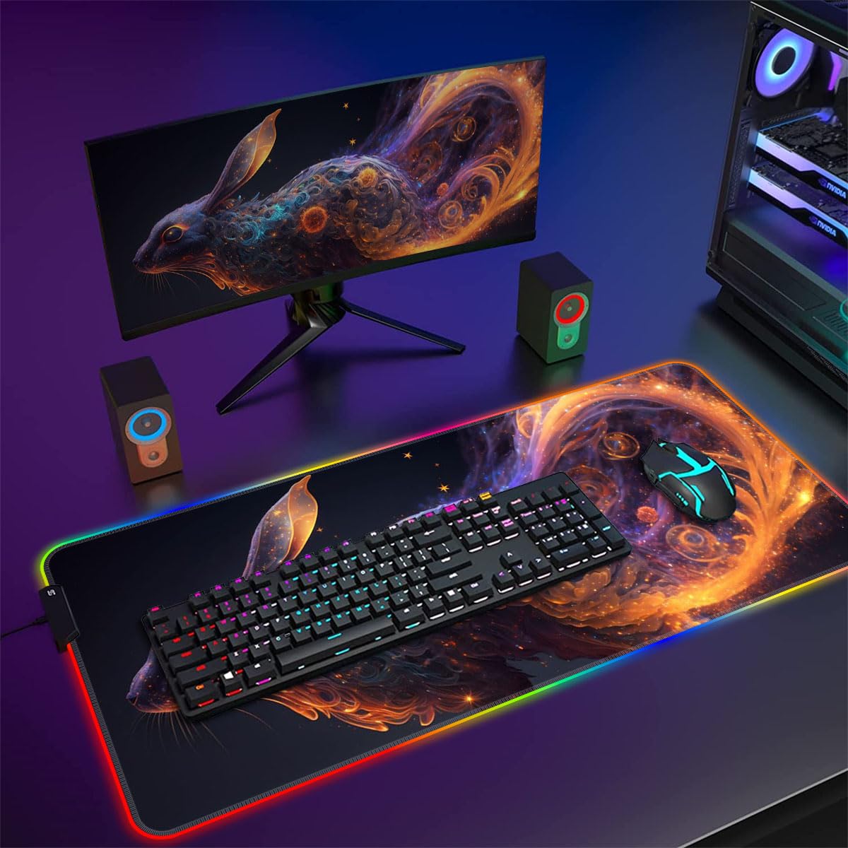 HEYCE Large Extended LED Gaming Mouse Pad (60x35x0.3cm) - Non-Slip Rubber Base Keyboard Mat for ROG, PC, Laptop - Perfect for Gaming, Office Work & Home Use