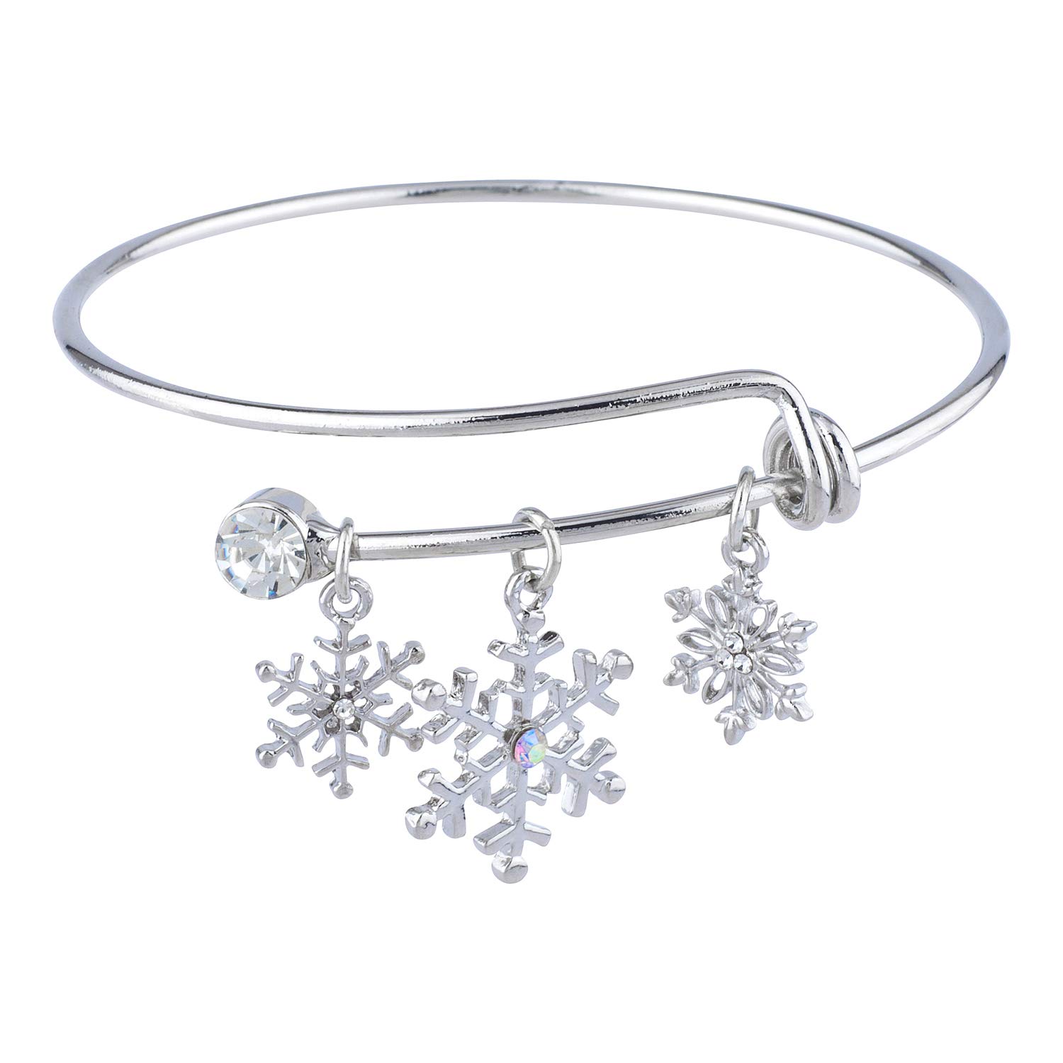 LUX ACCESSORIES Silver Tone Winter Snowflakes Crystal Rhinestones Bracelet for Women - Elegant Holiday Jewelry Gift for Christmas Party & Special Occasions