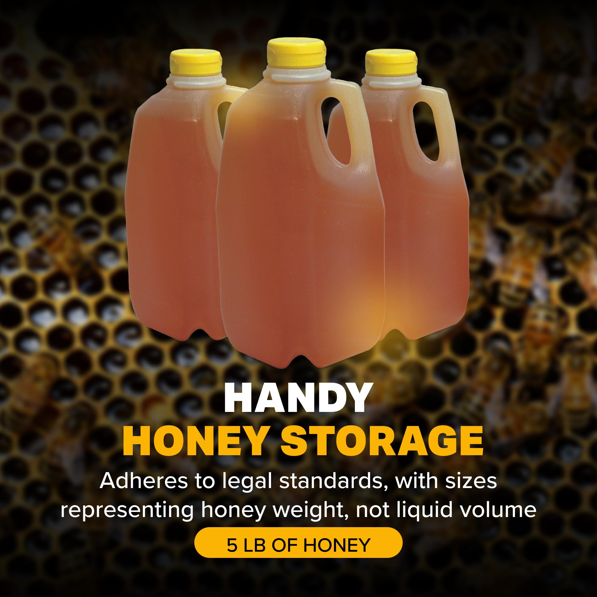 Mann Lake Refillable 5 lb Plastic Honey Jugs with Yellow Flip-Top Lids | Empty Bottles for Honey Storage & Dispensing | 6-Pack (Honey Not Included) | Perfect for Home Beekeeping, Farmers Markets & DIY Honey Gifts