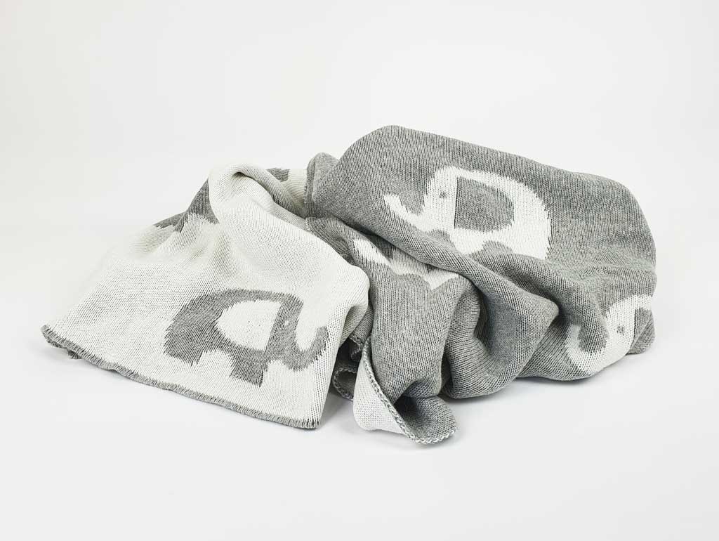 Soft Grey Cotton Knit Elephant Baby Blanket - Cozy Nursery Blanket for Newborns & Toddlers - Perfect for Cuddling, Swaddling and Photo Props