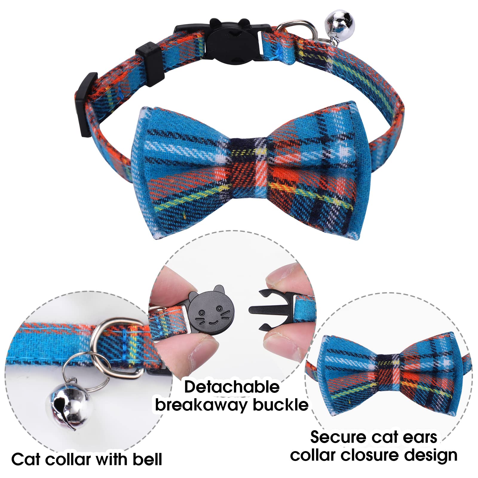 Giantree 4Pcs Adjustable Breakaway Cat Collars with Bow Tie & Bell - Cute Plaid Design 7-12 Inch for Kittens, Cats & Small Dogs - Perfect for Pet Parties, Photo Shoots & Daily Fashion Accessories