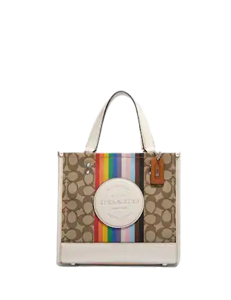 Coach Dempsey Tote 22 - Signature Jacquard Rainbow Stripe Handbag with Coach Patch - Stylish Women's Shoulder Bag for Work, Travel & Everyday Use