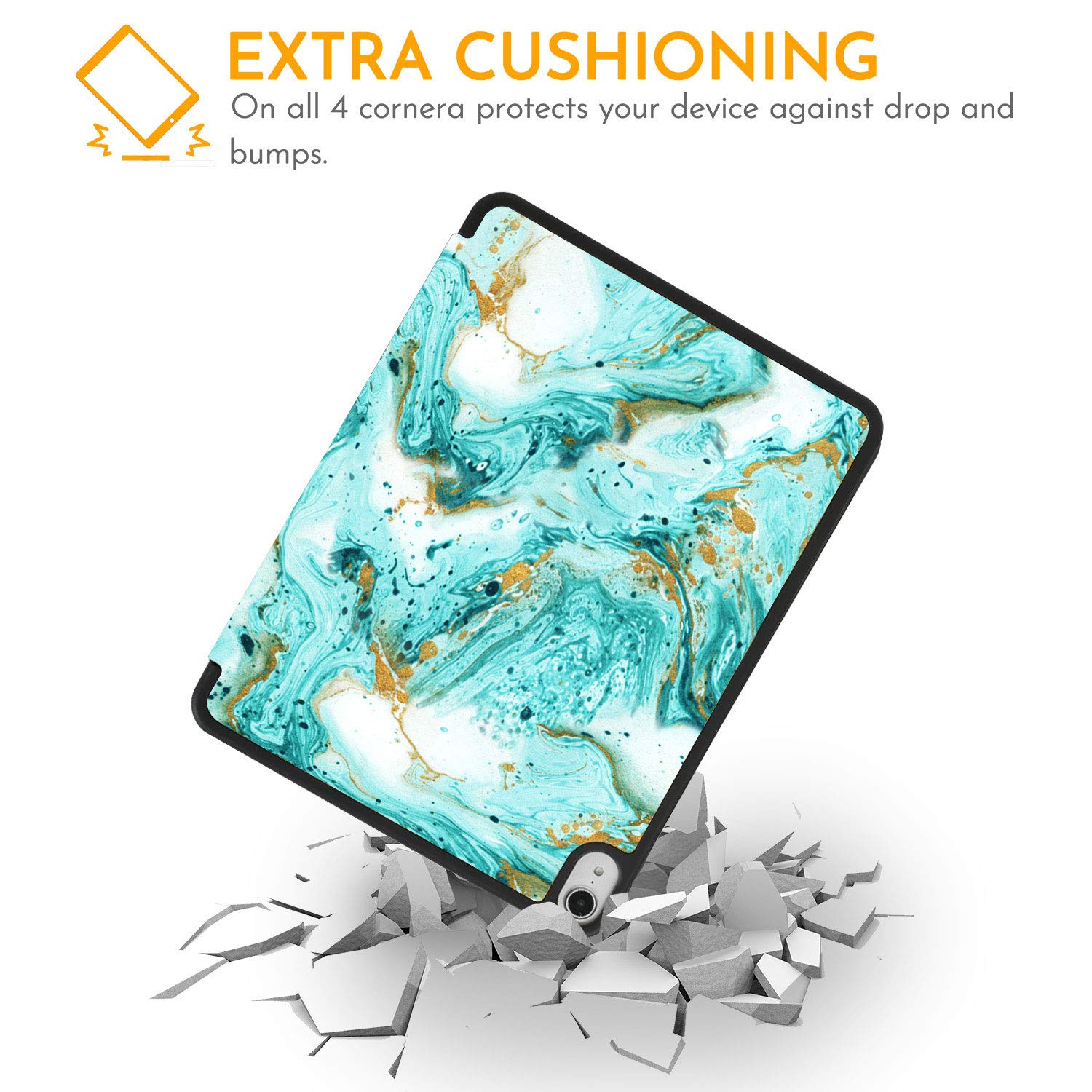 Hepix iPad Air 5th/4th Generation Case (2022/2020) with Pencil Holder - Slim Trifold Protective Cover for 10.9 inch iPad Air - Shockproof Stand with Auto Sleep/Wake - Green Teal Marble Design - Perfect for Work, School & Travel