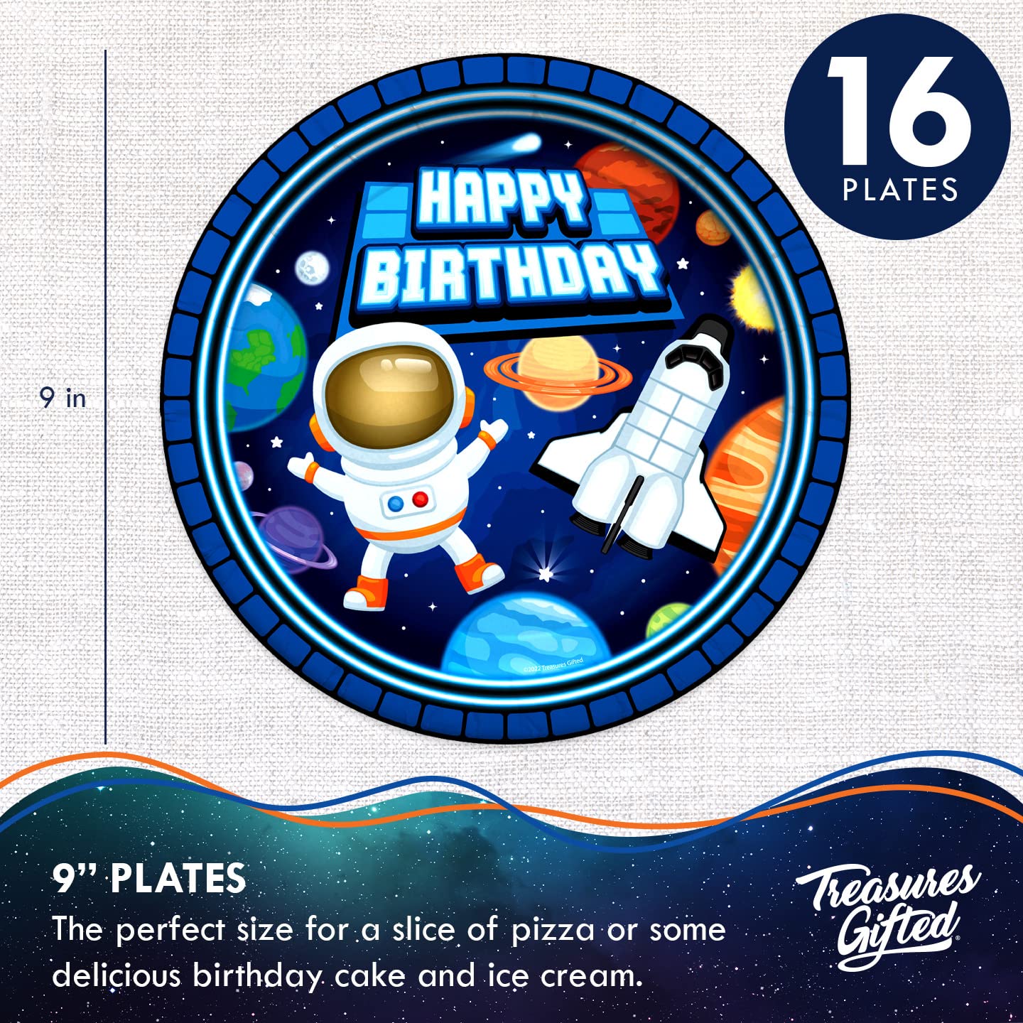 Outer Space Party Decorations Set for 16 Guests - Astronaut Themed Dinnerware with Plates & Napkins - Perfect for Space Birthday Parties, Kids' Astronaut Theme Events & Galactic Celebrations