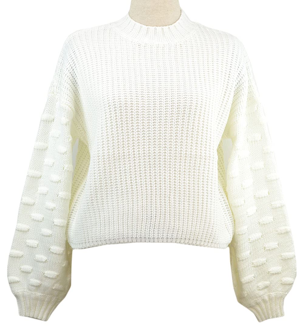 CHARTOU Women's Chunky Knit Sweater - Loose Fit Crewneck Pullover with Lantern Sleeves | Cozy Cable Knit Jumper for Fall & Winter | Perfect for Office, Casual Outings and Holiday Gatherings