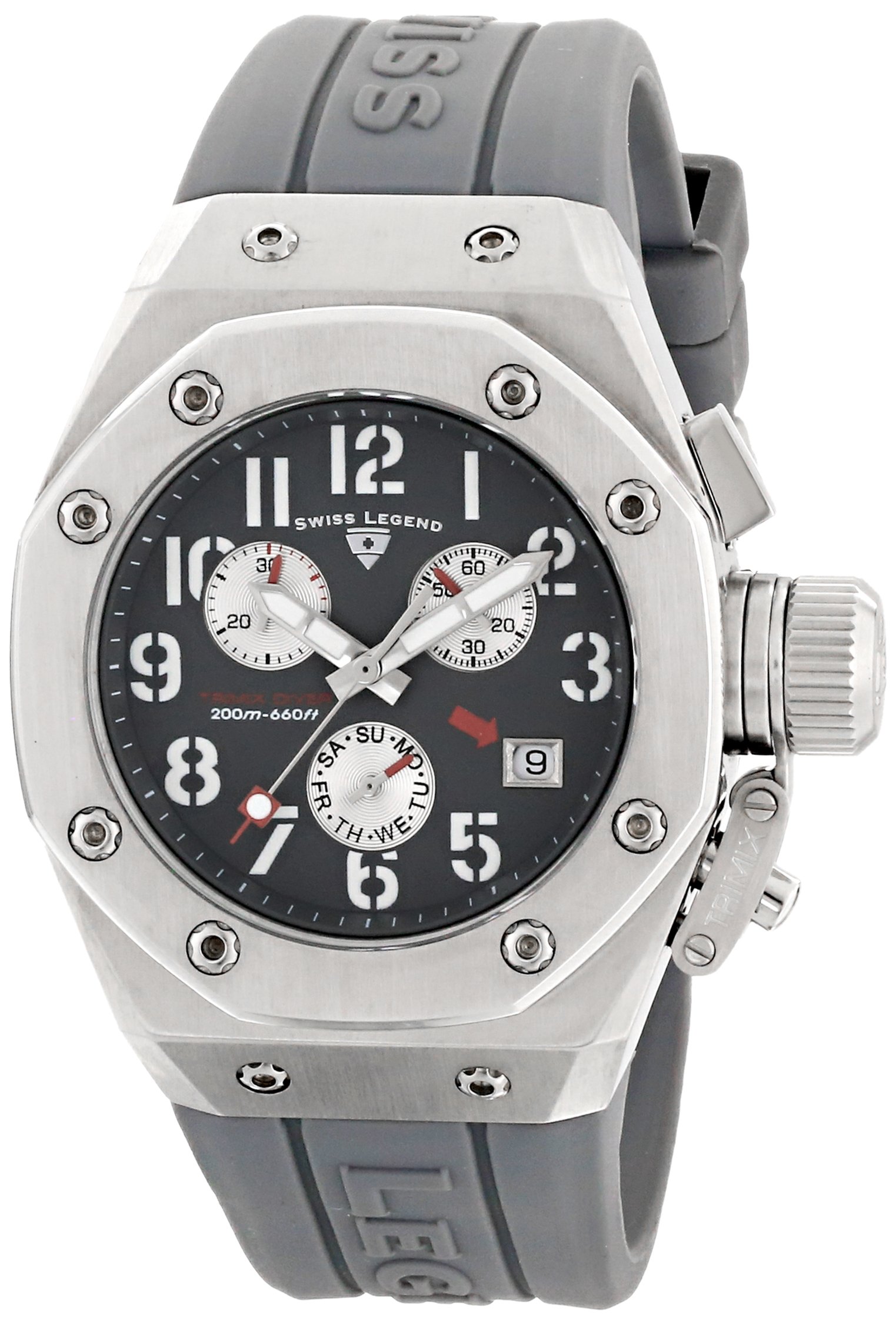 Swiss Legend Women's 10535-014 Grey Trimix Diver Chronograph Watch with Silicone Band - Perfect for Scuba Diving, Water Sports & Everyday Wear