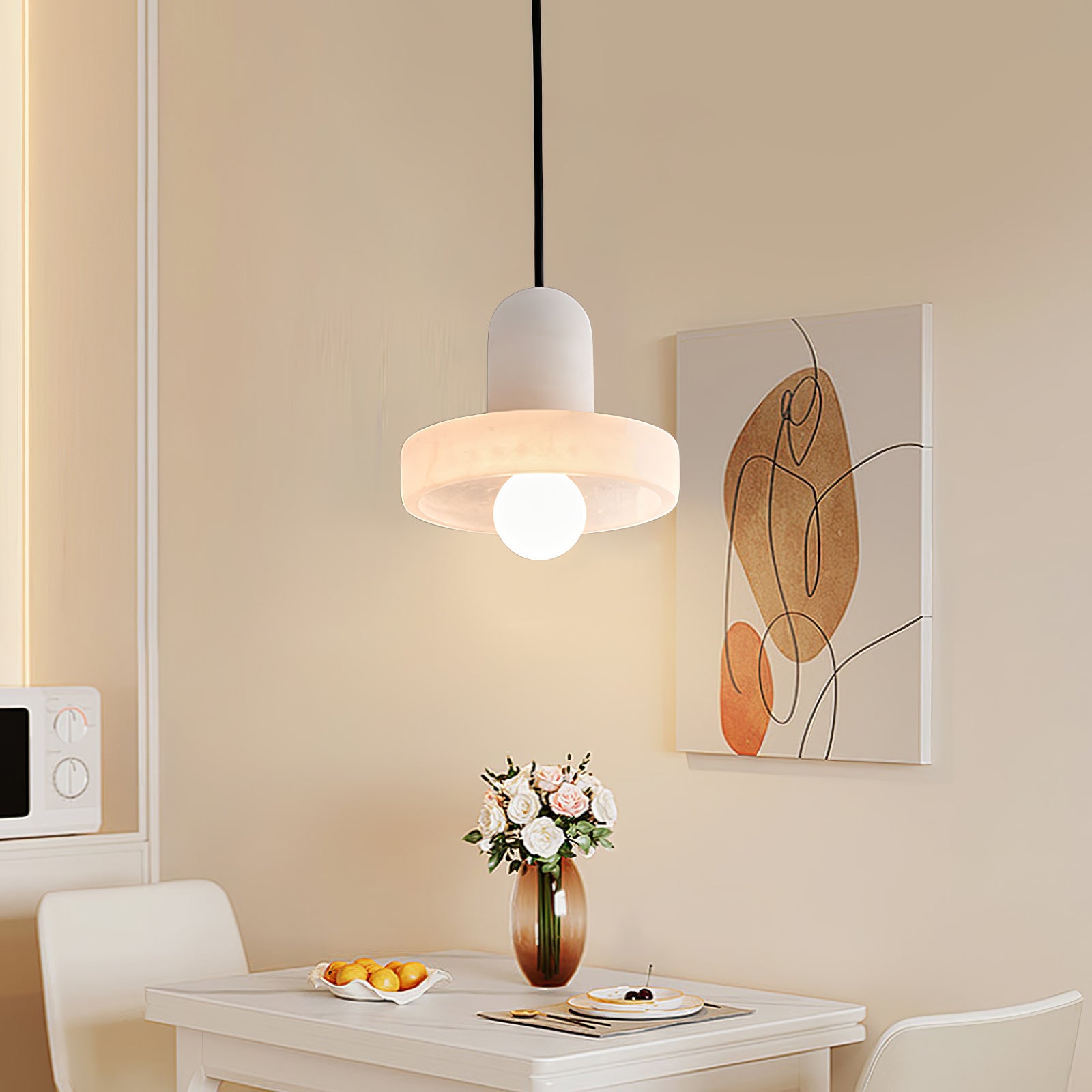 Elegant Carrara Marble Pendant Lamp - Modern Glass Hanging Light Fixture for Kitchen Island, Dining Room & Bedroom Decor