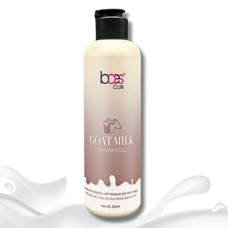 Baes Club Goat Milk Shower Gel with Olive Oil & Glycolic Acid - Hydrating & Nourishing Body Wash for Smooth Skin, Long Lasting Fragrance, 200ml - Perfect for Daily Shower & Spa Relaxation at Home
